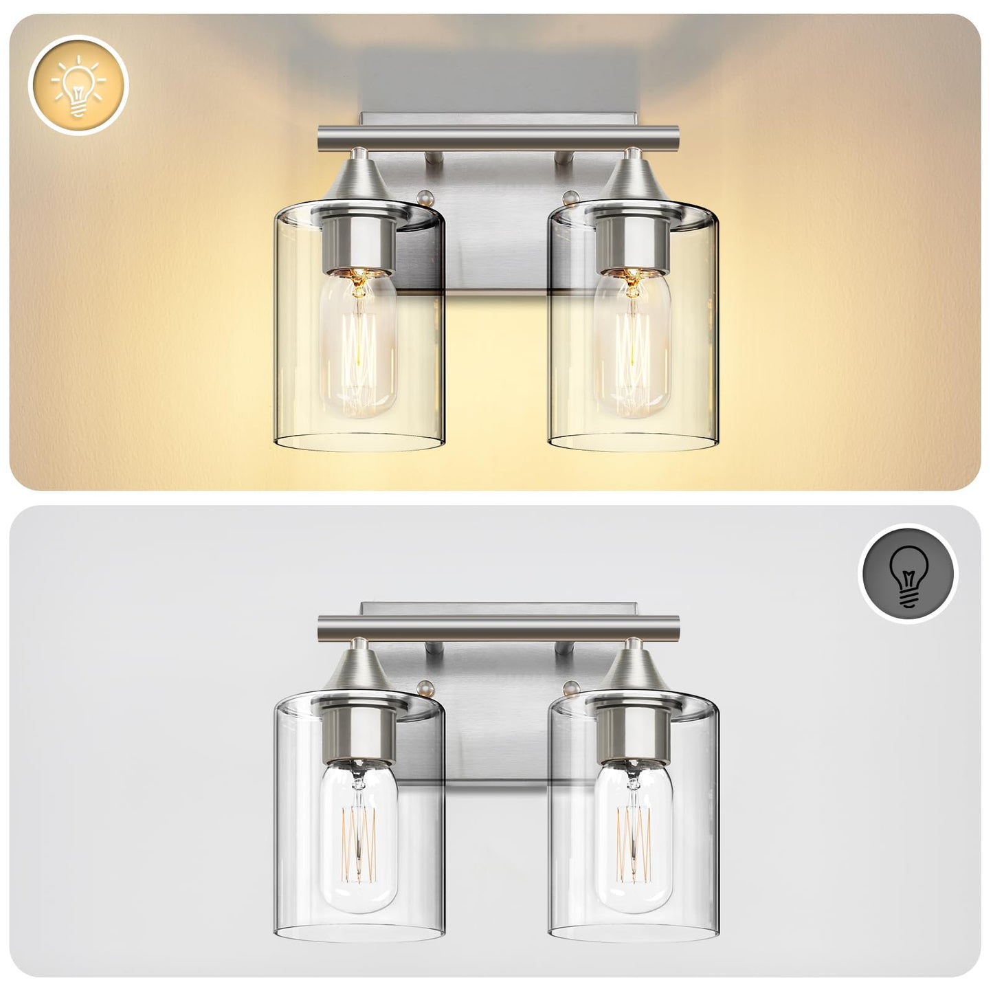 XPEHK Bathroom Vanity Light Fixture, 2-Light Brushed Nickel Over Mirror, Modern for Bedroom Vanity Table Hallway