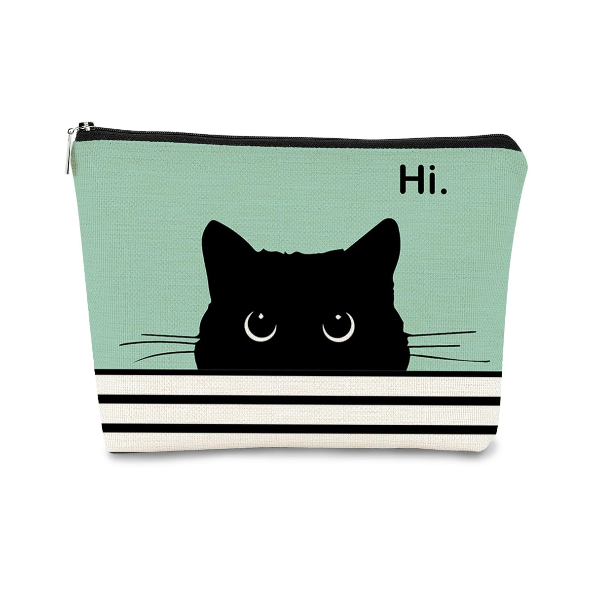 BARPERY Cute Makeup Bag - Cat Gifts for Lovers, Black Kitty Cosmetic Bag, Makeup Pouch (Teal)