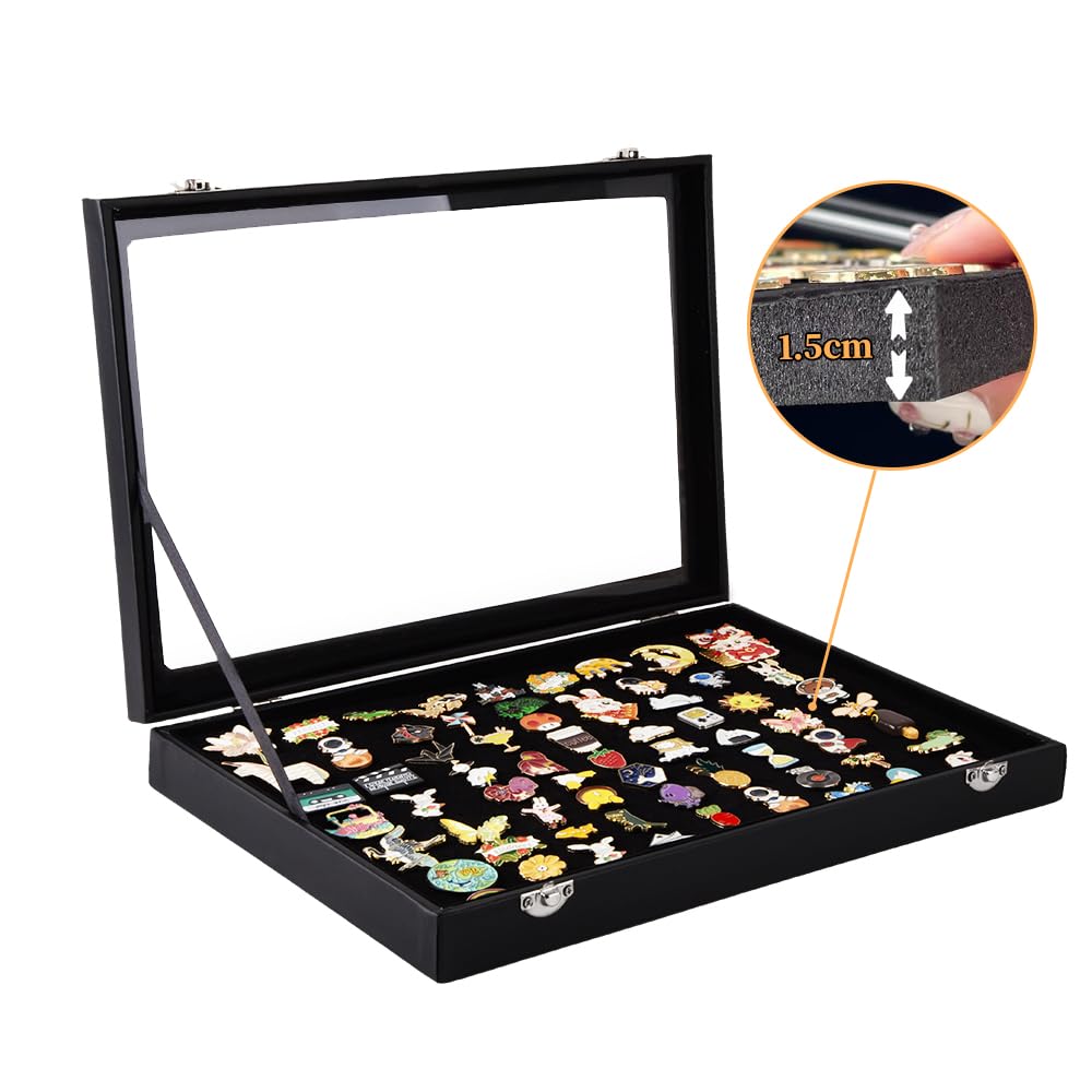 13.7 x 9.4 Inches Large Pin Display Case, Dustproof Pin Collection Showcase Storage Organizer Box, for Military Medal Jewelry Brooch Collection (Not Include Accessories)