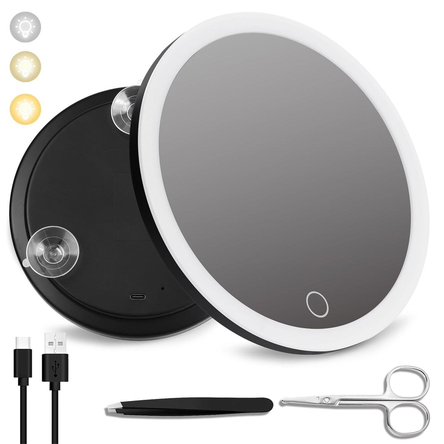 30x Magnifying Mirror with Light, 6inch Lighted 30x Magnified Mirror with 3 Suction Cups, Travel Magnifying Mirror 30x with light, High Magnification Makeup Mirror with Tweezers & Scissors Sets