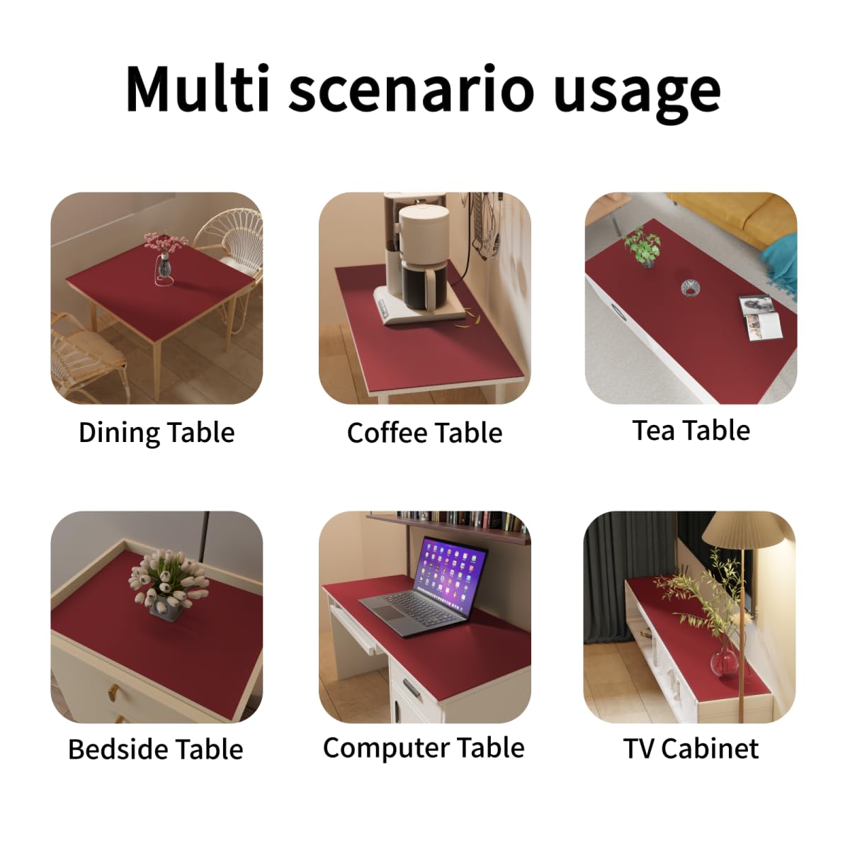 Zinkooat Vanity Protector Mat - Can Be Used On Both Sides Waterproof and Easy to Clean Good Flatness Used for Dresser Table(Black+Wine Red 10x48)