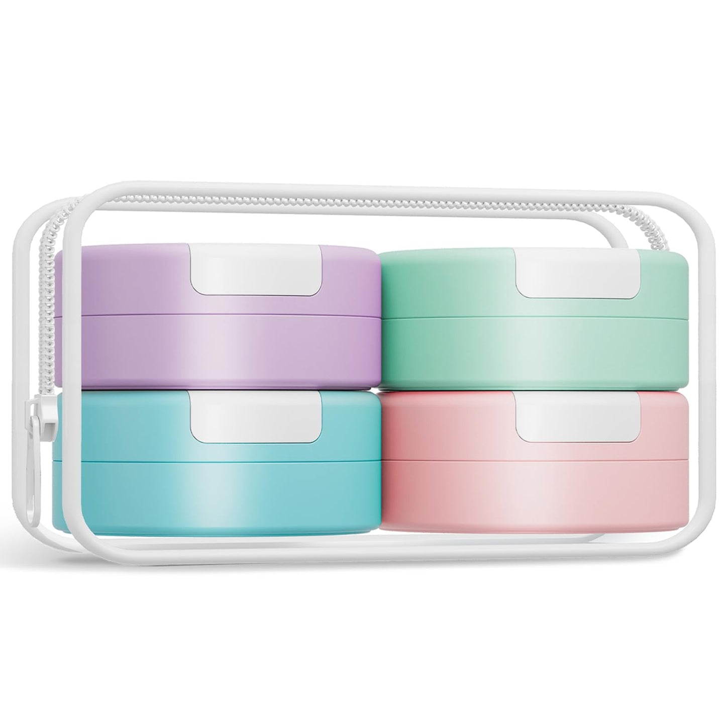 Gemice Travel Containers for Toiletries, Magnetic Travel Containers, TSA Approved Cream Jars with Toiletry Bag, Leak-proof Small 1oz Capsules Set with Multiple Labels for Organization (4 Pack)