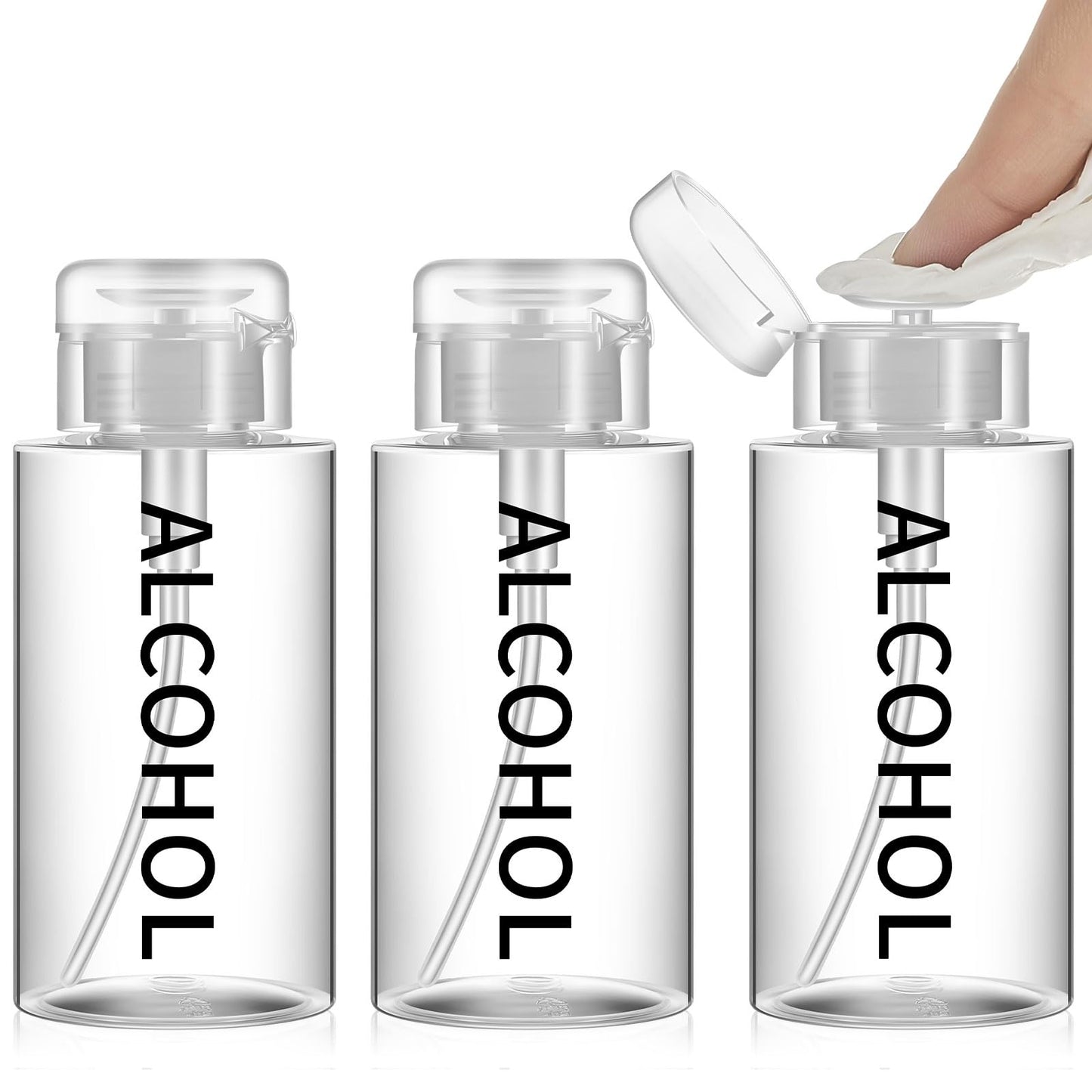 Layhit 3 Pcs 10 oz Alcohol Pump Dispenser Bottles Alcohol Push Down Liquid Dispenser Empty Pumping Bottle Refillable Cosmetic Container for Personal, Salon, Nail Care (Clear Cap + Clear Bottle)