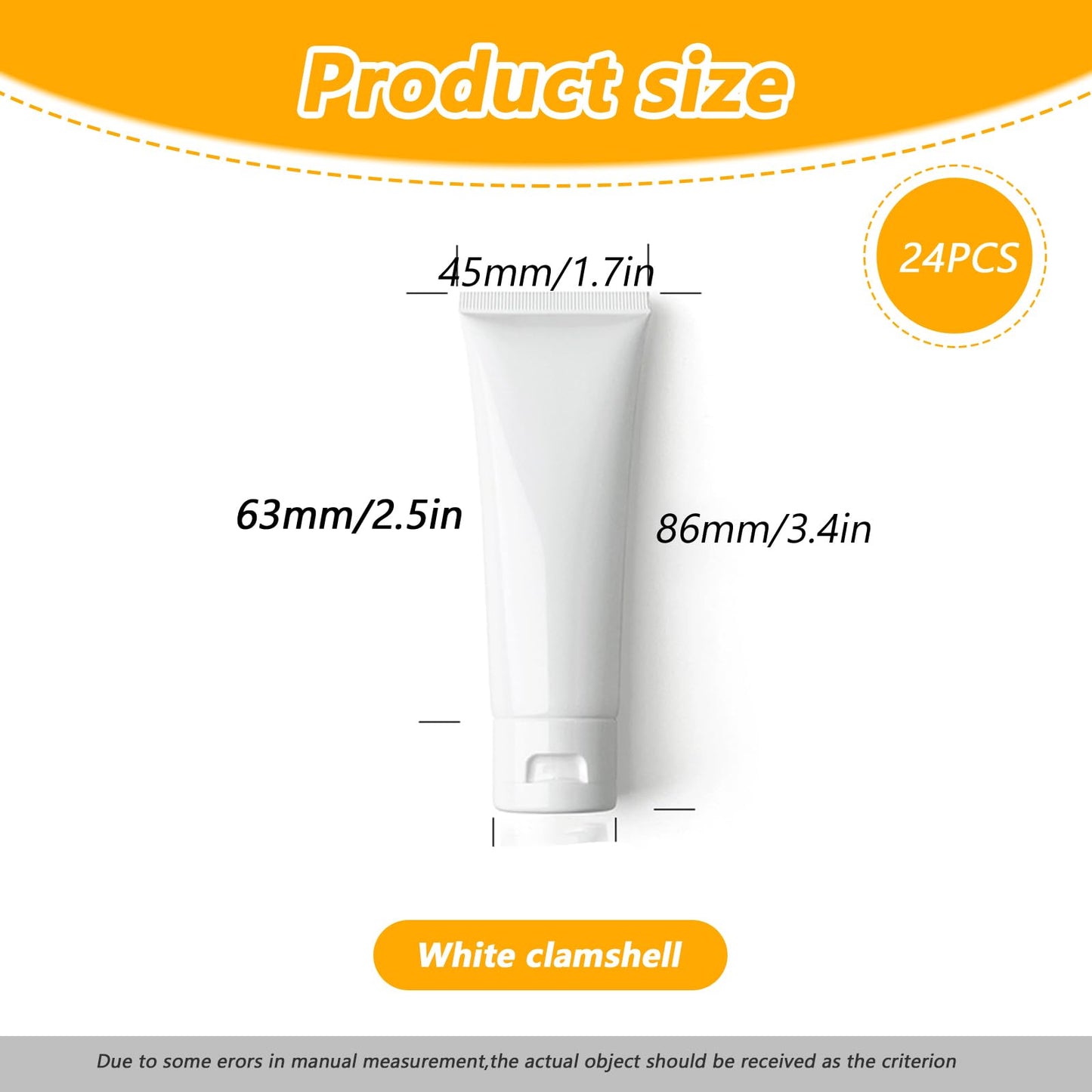 24PCS 30ML/1oz Empty Refillable Cosmetic Squeeze Tube Bottle Containers Jars Pot With Flip Cap For Makeup Shampoo Facial Cleanser Body Cream Shower Gel Liquids Lip Gloss (White)