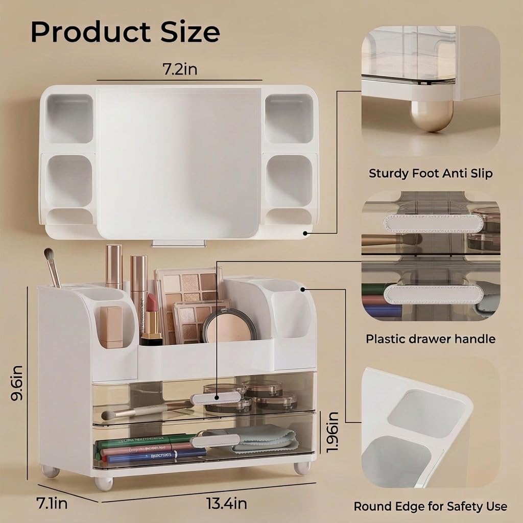 Reflygen Drawer Cosmetic Organizer, Beauty Tool Display Box, Desktop Skin Care Organizer (White)