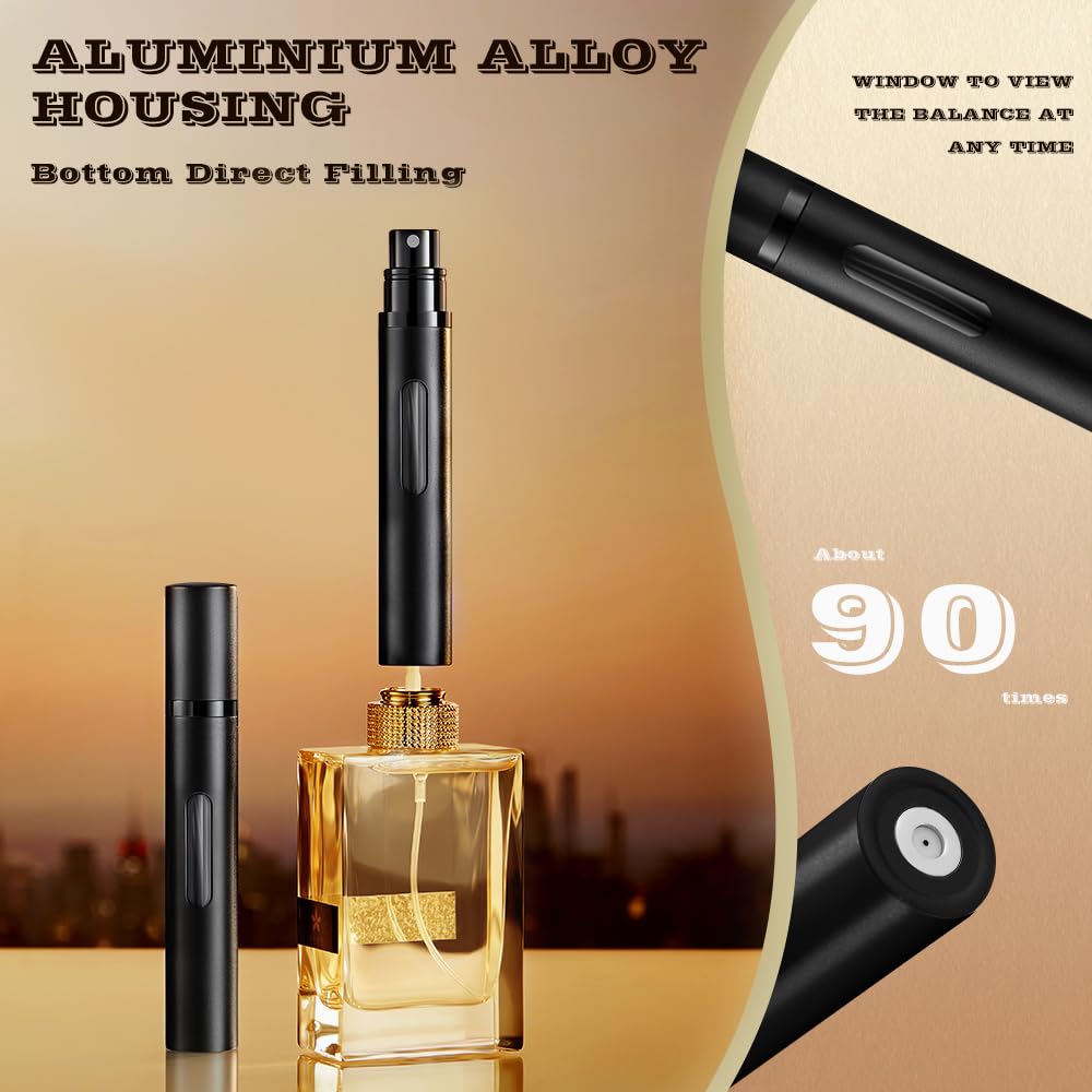 DIOHIO 10ml Perfume Atomizer Travel Refillable, 3PCS Perfume Travel Refillable Bottle,Bottom-Filling Fragrances Perfumes Bottle,Mini Cologne Dispenser,Portable Sprayer（Black-Grey-Silver）