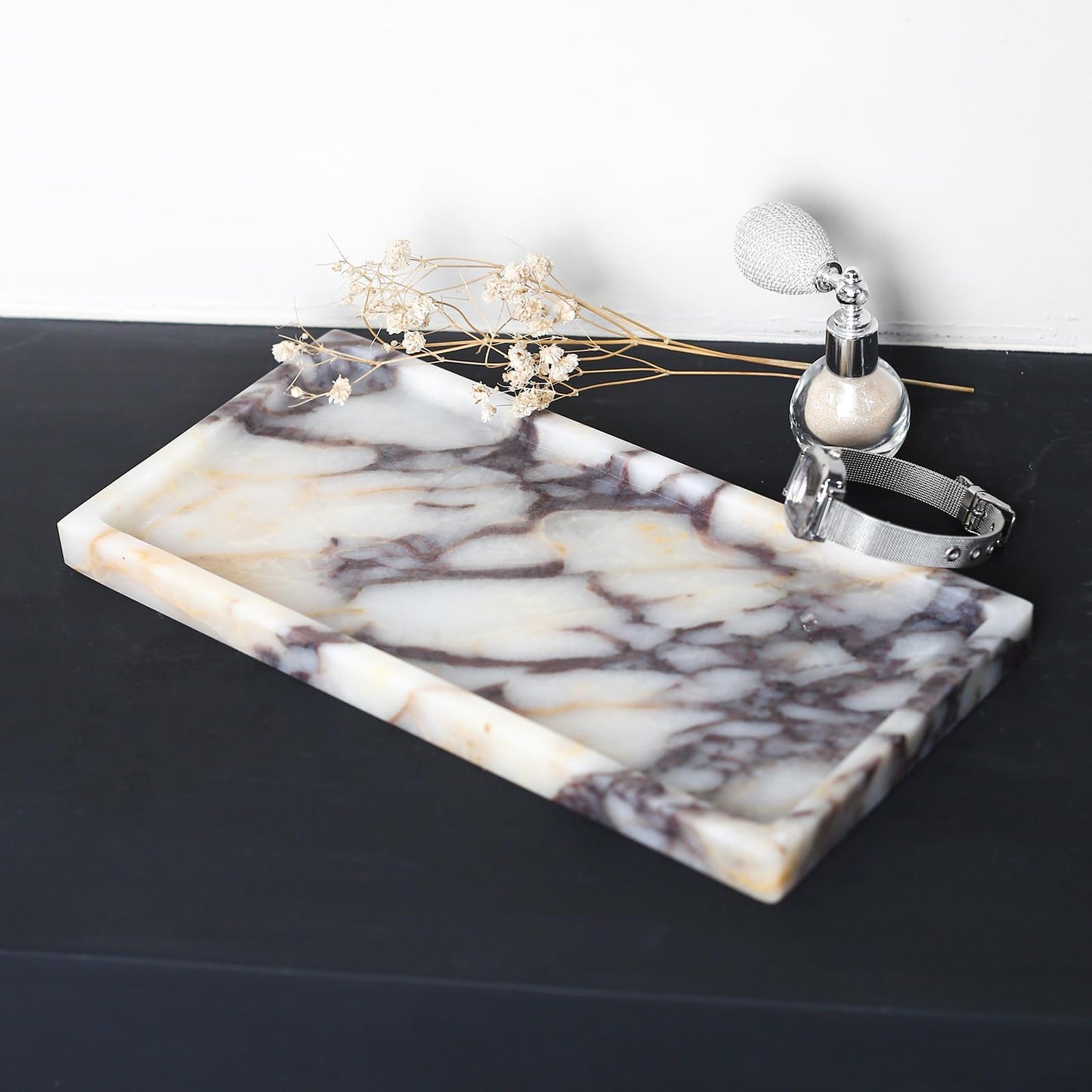 FutureStone 100% Natural Luxury Calaccata Viola Marble Small Hand Towel Tray Holder Organizer, Makeup Bathroom Holder