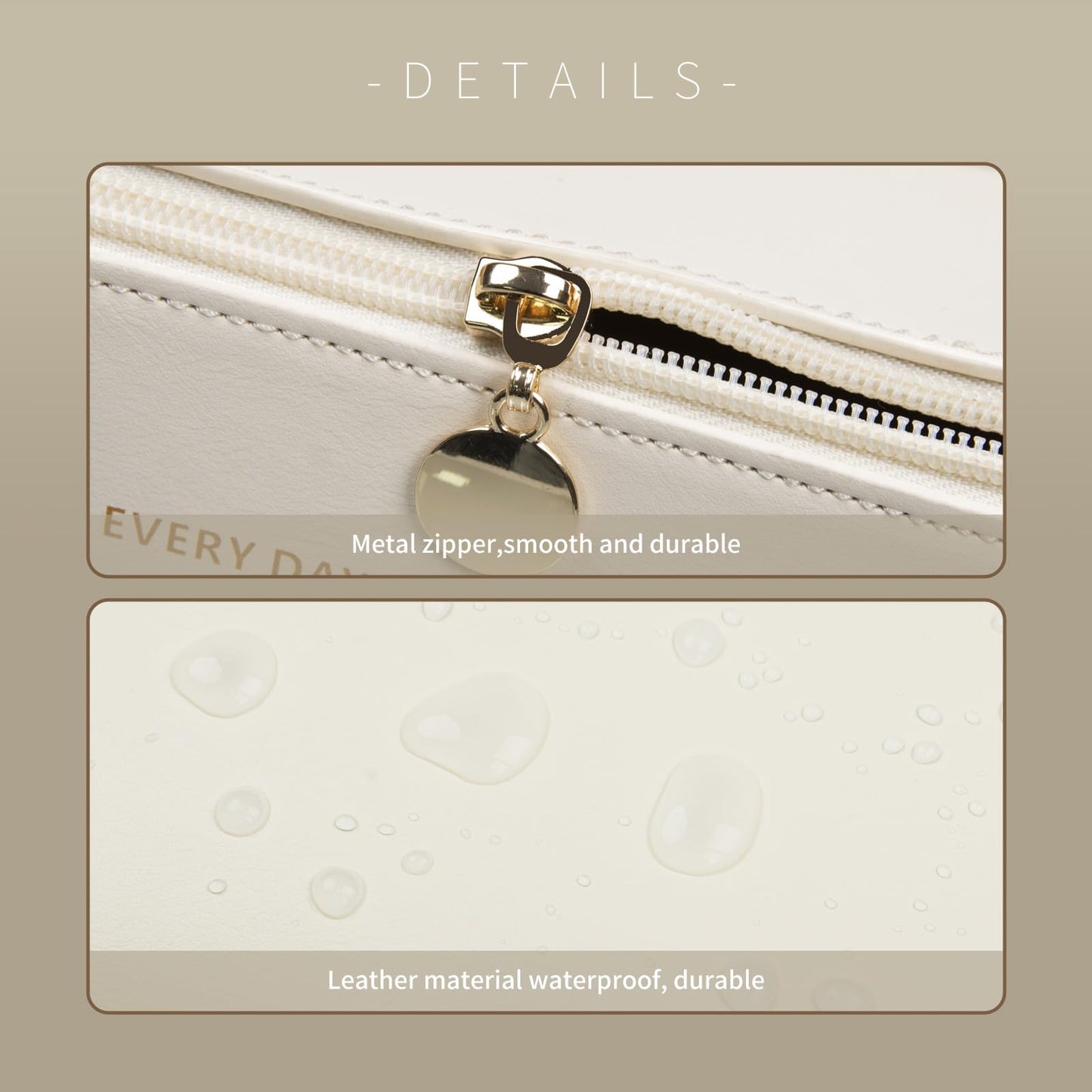 DOMAT Travel Makeup Bag For Women,Quality Waterproof Toiletry Bag,Huge Storage Space Cosmetic Bag,Multi-Functional Travel Makeup Organizer With Mirror.(Creamy white)