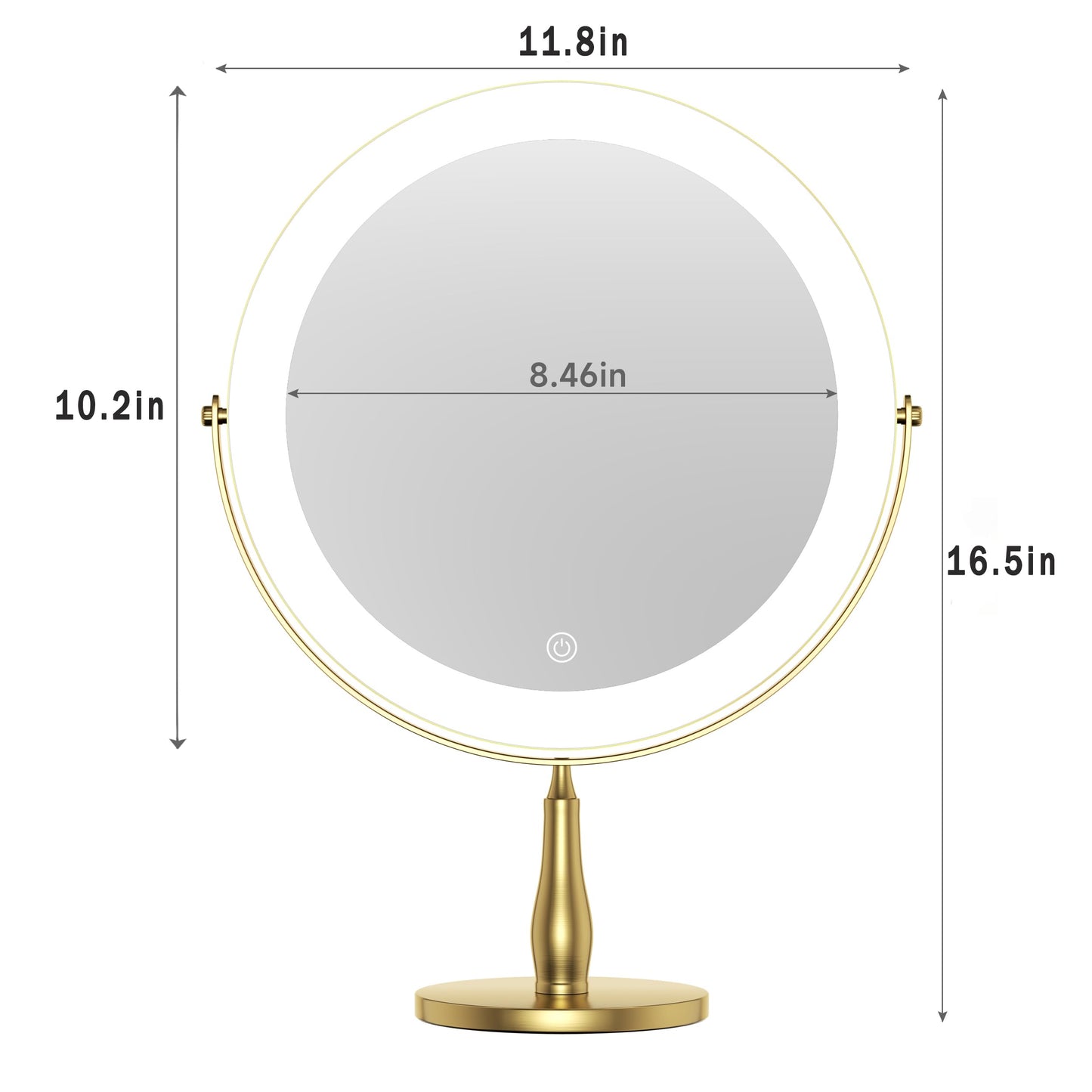 DEXHOM 11.8" Extra Large Lighted Makeup Mirror, 1X/10X, 2-Sided Magnifying Mirror with 96 LEDs, 3 Color Dimmable Lights, 360° Swivel, LED Vanity Mirror, White - Great Gift Gold