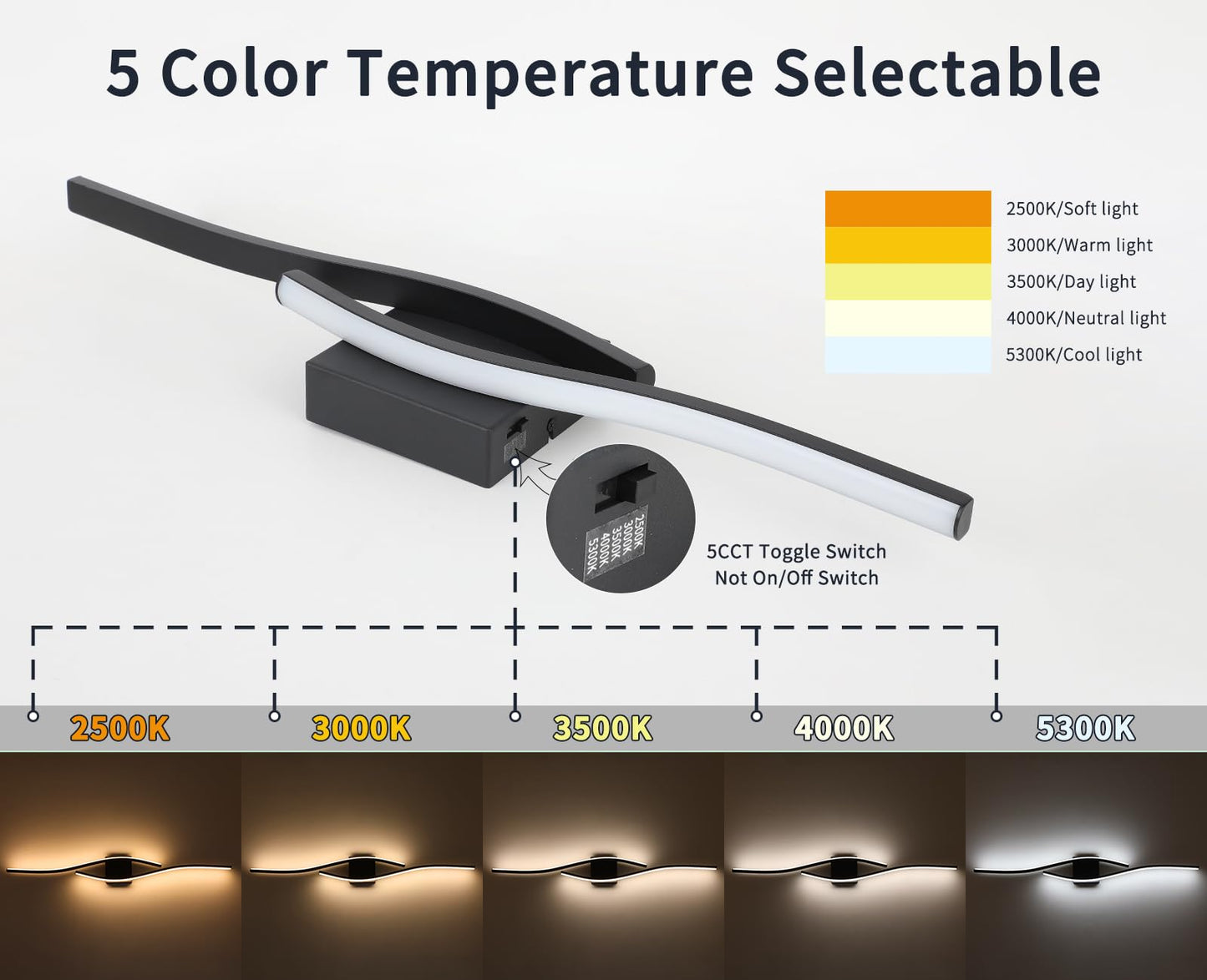 Joossnwell Bathroom Light Fixture Over Mirror 39.37 Inch Vanity Lights Bar for Bathroom Dimmable 5CCT Modern Vanity Light Black Led Bath Light Wall Lamp