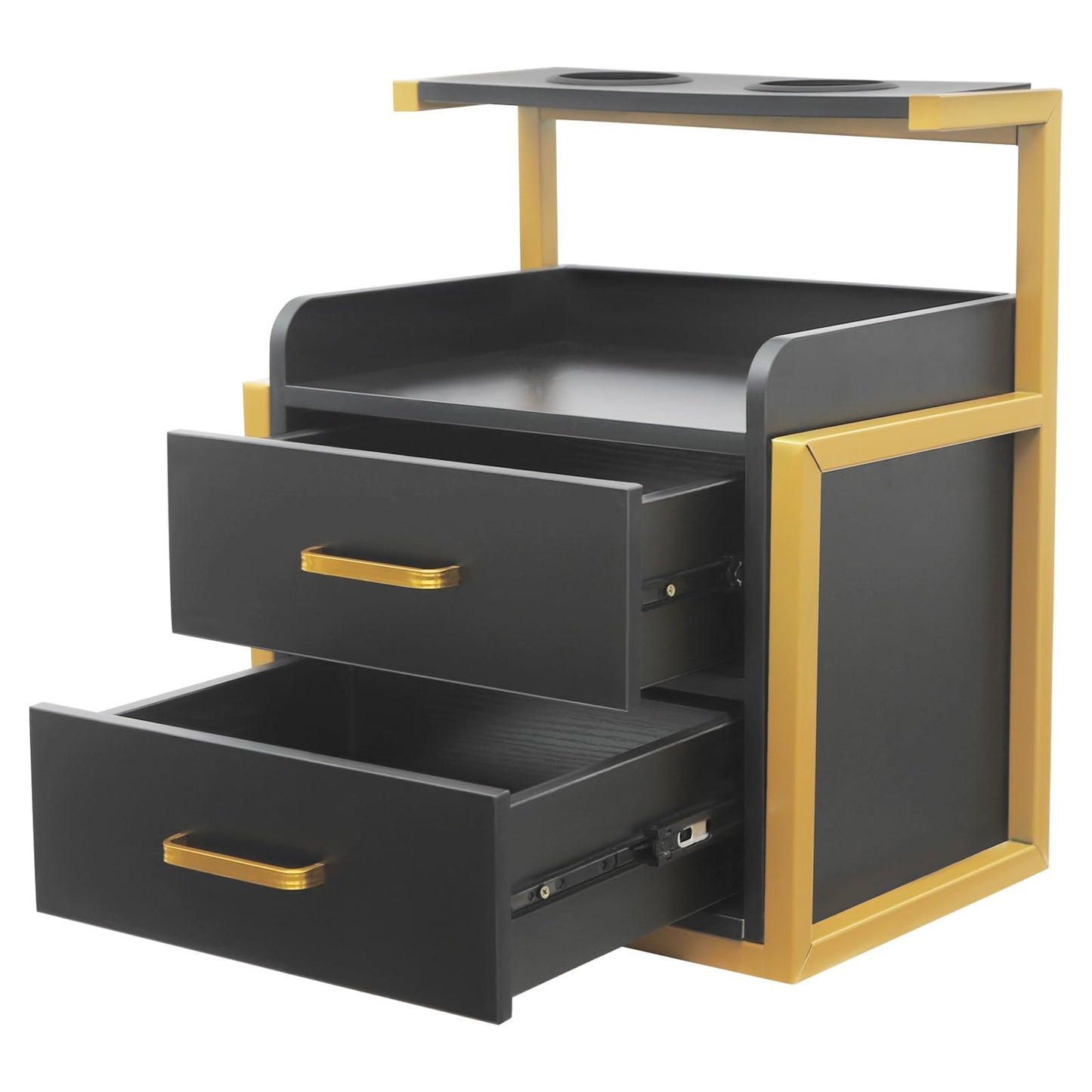 Eapmic Salon Cabinet with Drawers, Suspended Salon Wall Cabinet, Salon Stations Salon Table with 2 Drawers, Stylist Storage Cabinet Beauty Station with 2 Hair Dryer Holders (Gold＋Black)