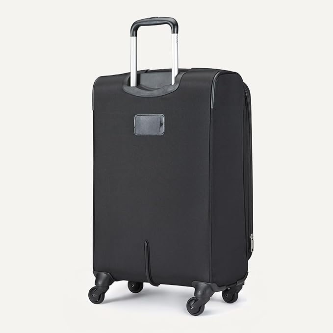 Amazon Basics Luggage, 23" Medium Checked Softside Suitcase With Wheels, With Four 360-Degree Multi-directional Spinner Wheels, Expandable Space, Zippered Pocket and Straps, Telescopic Handle, Black