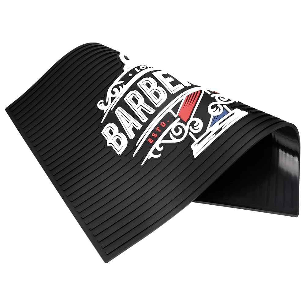BarberTop Anti-Slip Flexible Rubber Barber Mat for Stations - 11.81 x 17.72 inches, Protects Countertop & Sink Area, Ideal for Scissors & Salon Tools (Black)