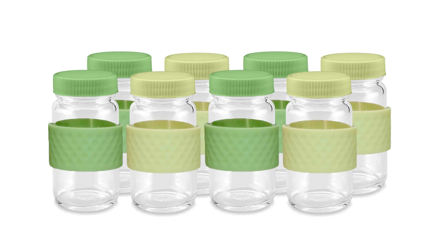 Glass Juice Shot Bottles with Caps, Clear, 2oz, Colored Lids & Silicone Grip Bands, Beverage Storage, Juicing, Turmeric & Ginger Shot Bottles