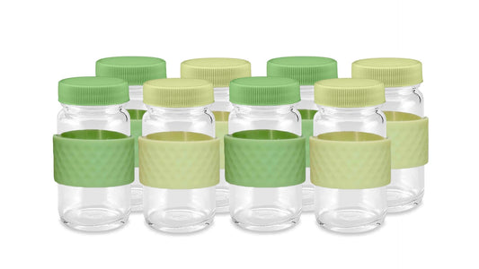 Glass Juice Shot Bottles with Caps, Clear, 2oz, Colored Lids & Silicone Grip Bands, Beverage Storage, Juicing, Turmeric & Ginger Shot Bottles