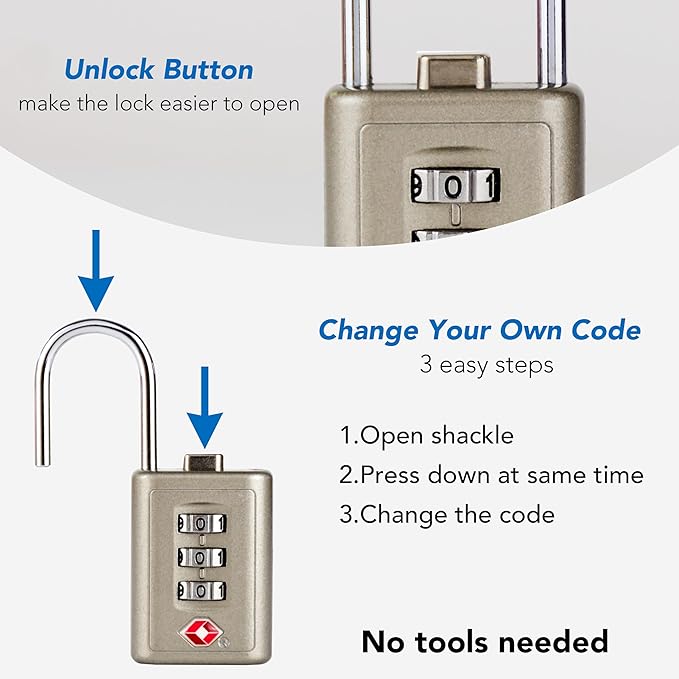 Combination Lock TSA Approved Lock 3 Digit Code Padlock Luggage Lock for Bags, Luggage, Backpacks, Toolboxes, Suitcases, Storage Cabinets (4 Pack)
