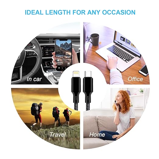cugunu USB C to Lightning Cable 5 Pack 3/3/6/6/10FT iPhone Charger Apple MFi Certified Power Delivery Fast Charging Cord Compatible with iPhone 14/13/12/11/XS/XR/X/8 - Black