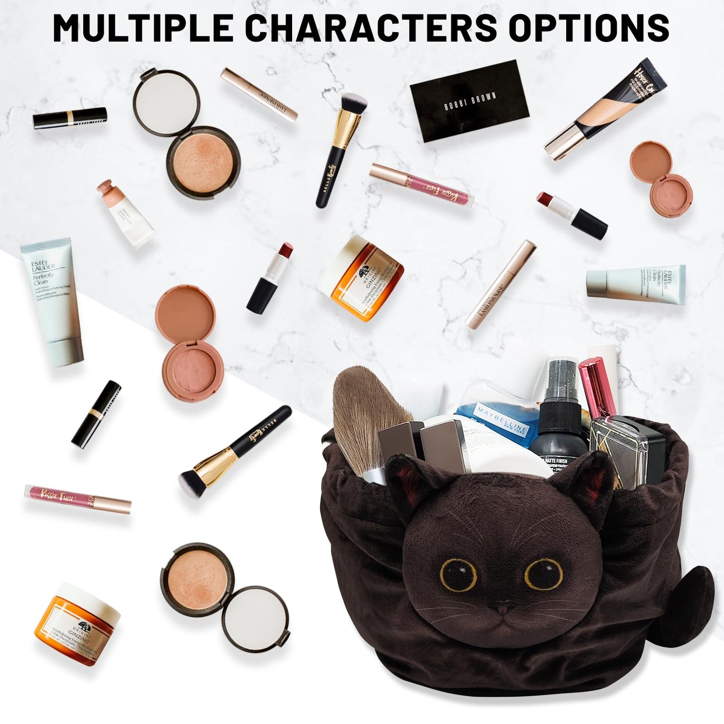 Openhahaha 2-Pack(Black Cat and Grey Tabby Cat),Drawstring Makeup Bag,Cat Makeup Bag Cat Gift for Women, Lay Flat Makeup Bag Gifts for Cat Lovers