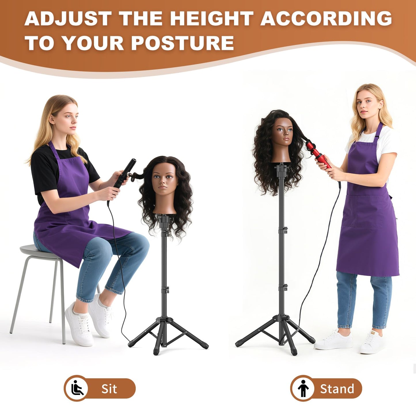 Womnwomn Wig Stand Tripod, 50 Inch Adjustable Mannequin Head Stand, Wig Head Stand for Cosmetology, Hairdressing Training - Includes T-Pins, Comb, Hair Clips & Carrying Bag (Head Not Included)