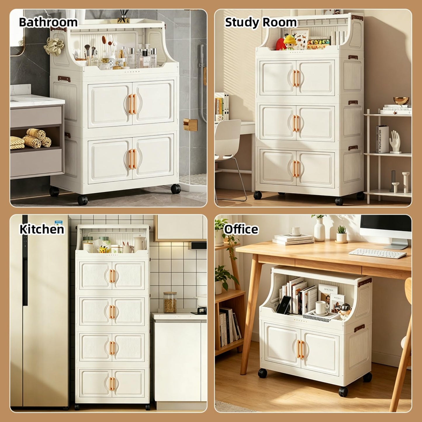 217QT Stackable Storage Bins with Lids & Rack, 5 Tier Large Capacity Foldable Storage Cabinet, Clear Collapsible Pantry Organizer for Home, Kitchen, Bathroom, Dorm, Office, White