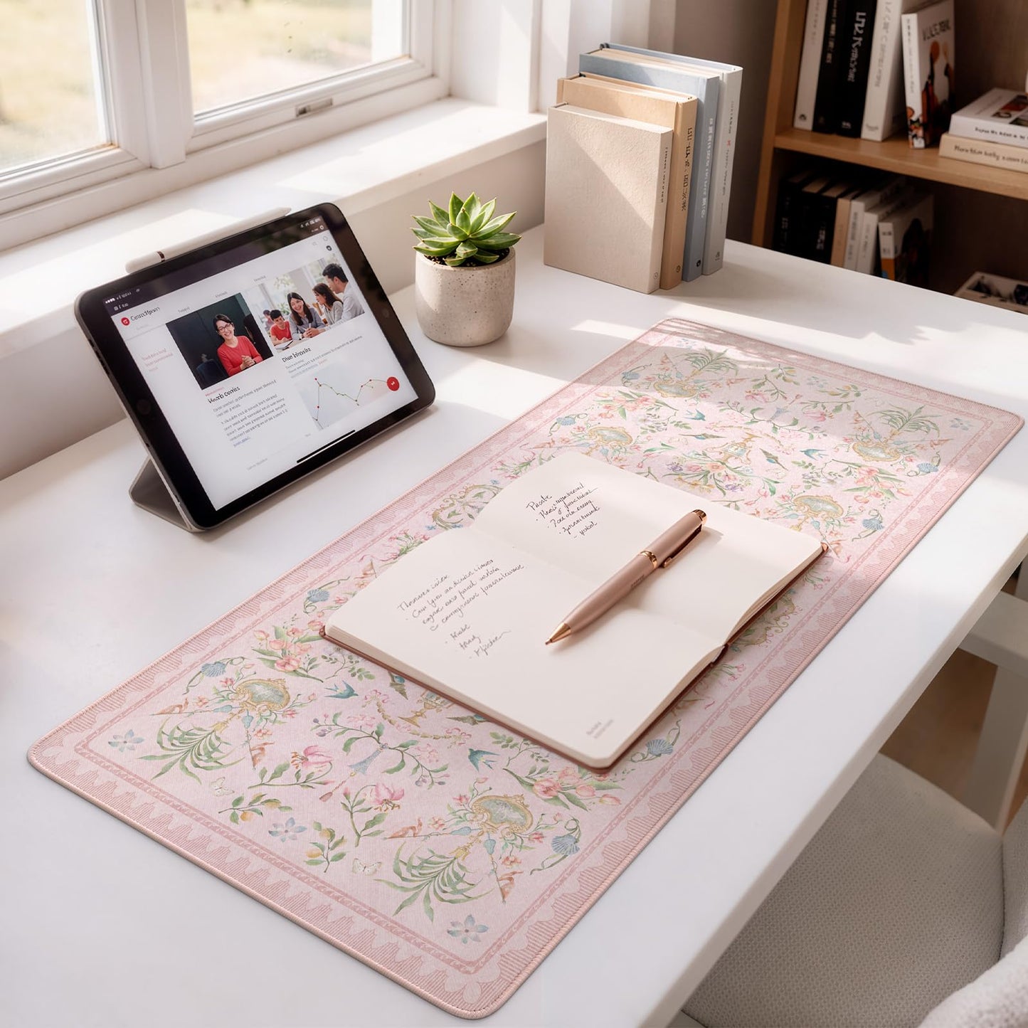 HAOCOO Cute Mouse and Keyboard Pad, 31.5" x 11.8" XL Mouse Pad, Stitched Edge Computer Mats for Desktop, Non-Slip Long Mouse Pad for Desk Accessories, Office Daily Use Desk Setup(Pink)