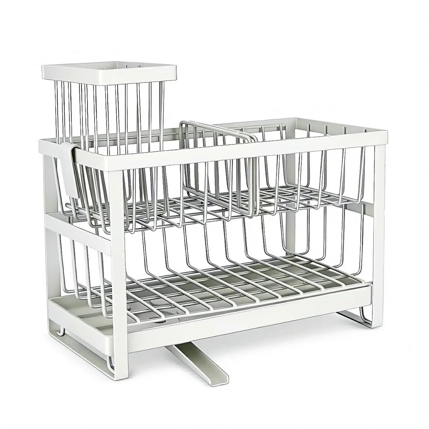 ARKFUSION 2-Tier Sponge Holder for Kitchen Sink, Self-Drain Caddy with Brush Holder, Countertop Organizer for Sponges, Brushes, and Dish Rags（White）