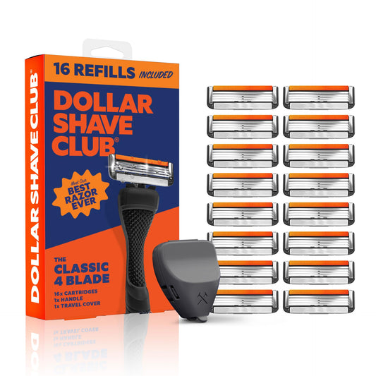 Dollar Shave Club | Bulk Shave Set | 16 Swift Rinse Refill Cartridges, 1 Handle (Black), 1 Razor Cover