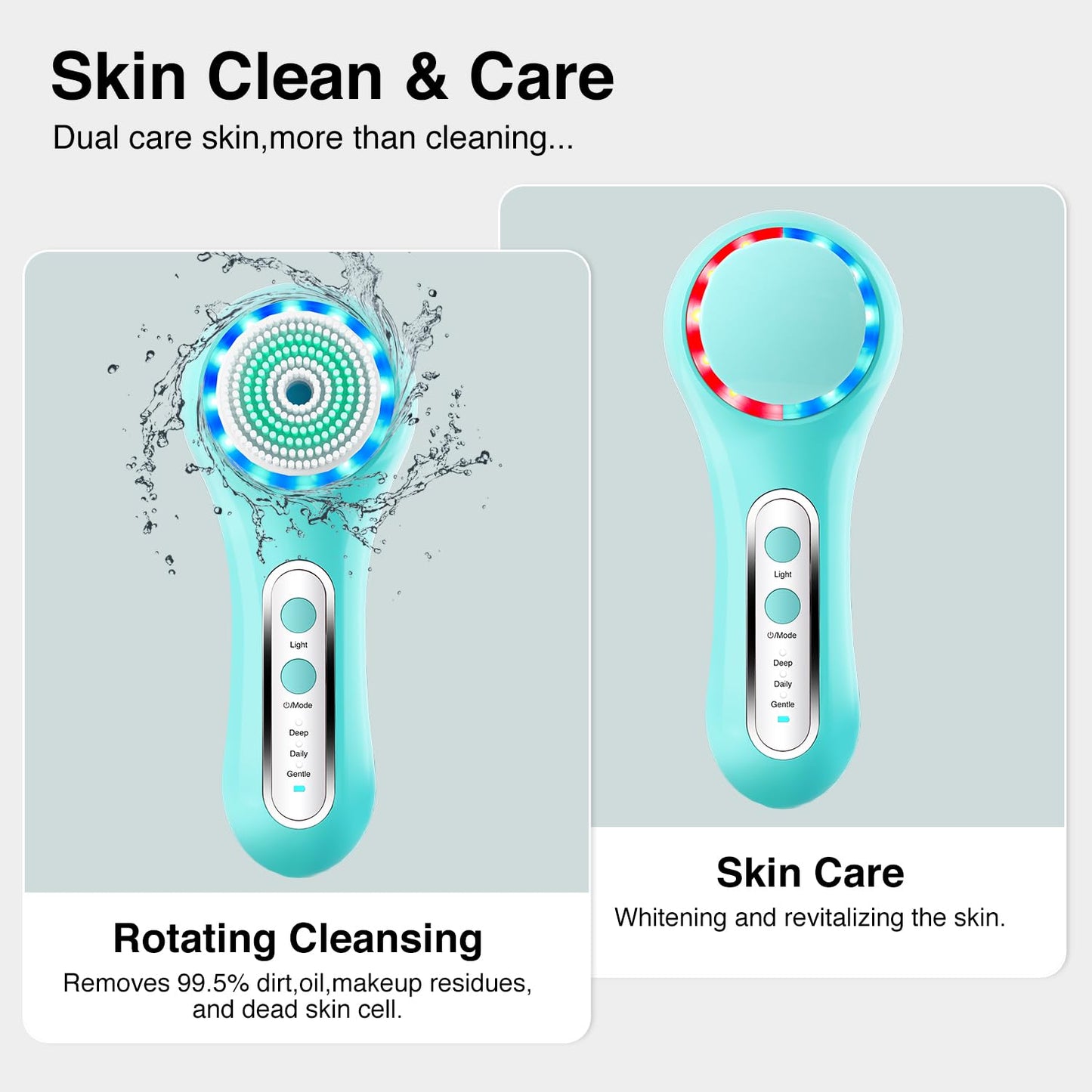 UMICKOO Electric Facial Cleansing Brush, 2-Way Rotating Face Scrubber for Daily & Deep Cleaning, 3 Modes, 5 Brush Heads, Rechargeable, IPX7 Waterproof for All Skin Types