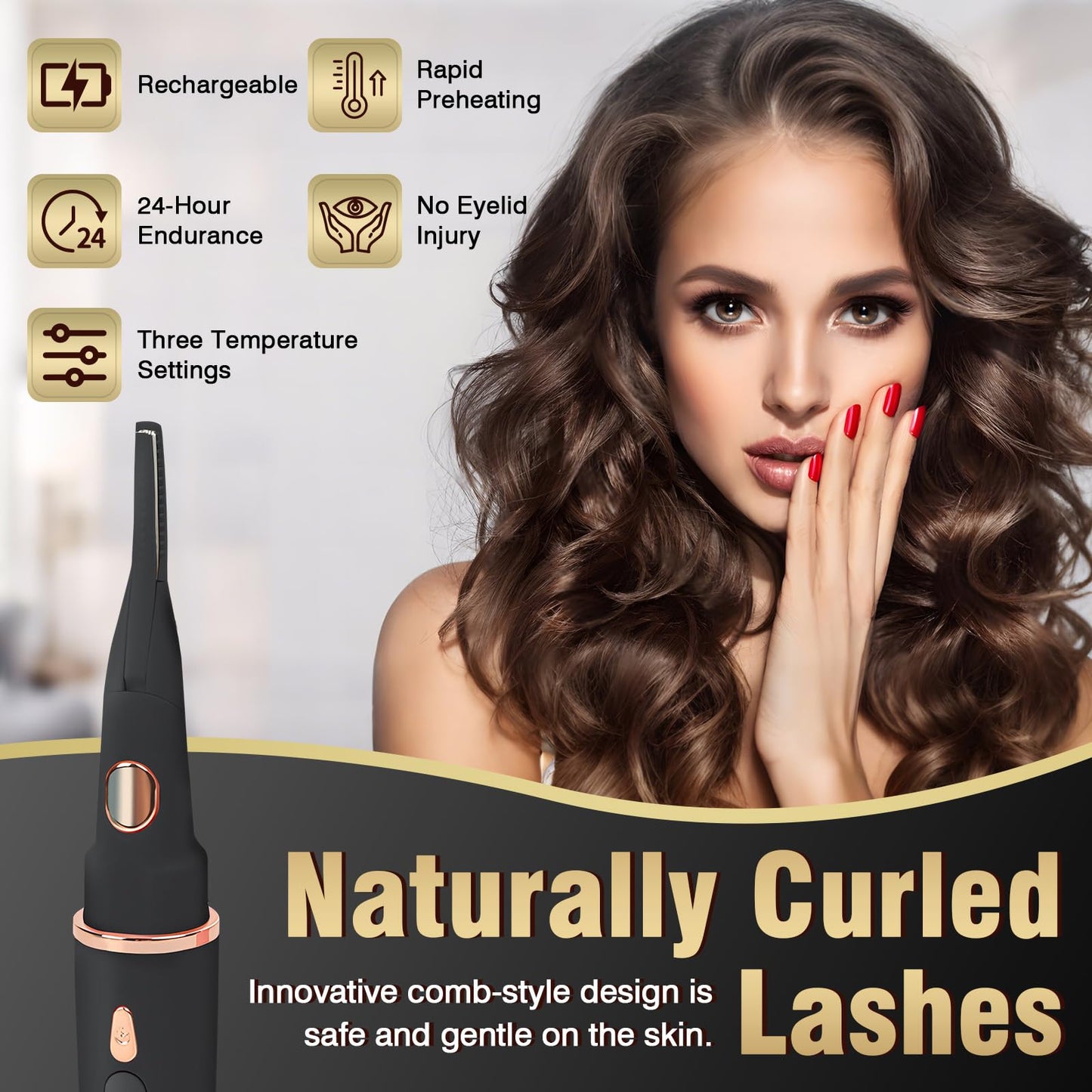 USB-Rechargeable Heated Eyelash Curler with LED Display - 3 Temp Settings, Mini Design, Safe Curling for Long-Lasting Natural Lashes