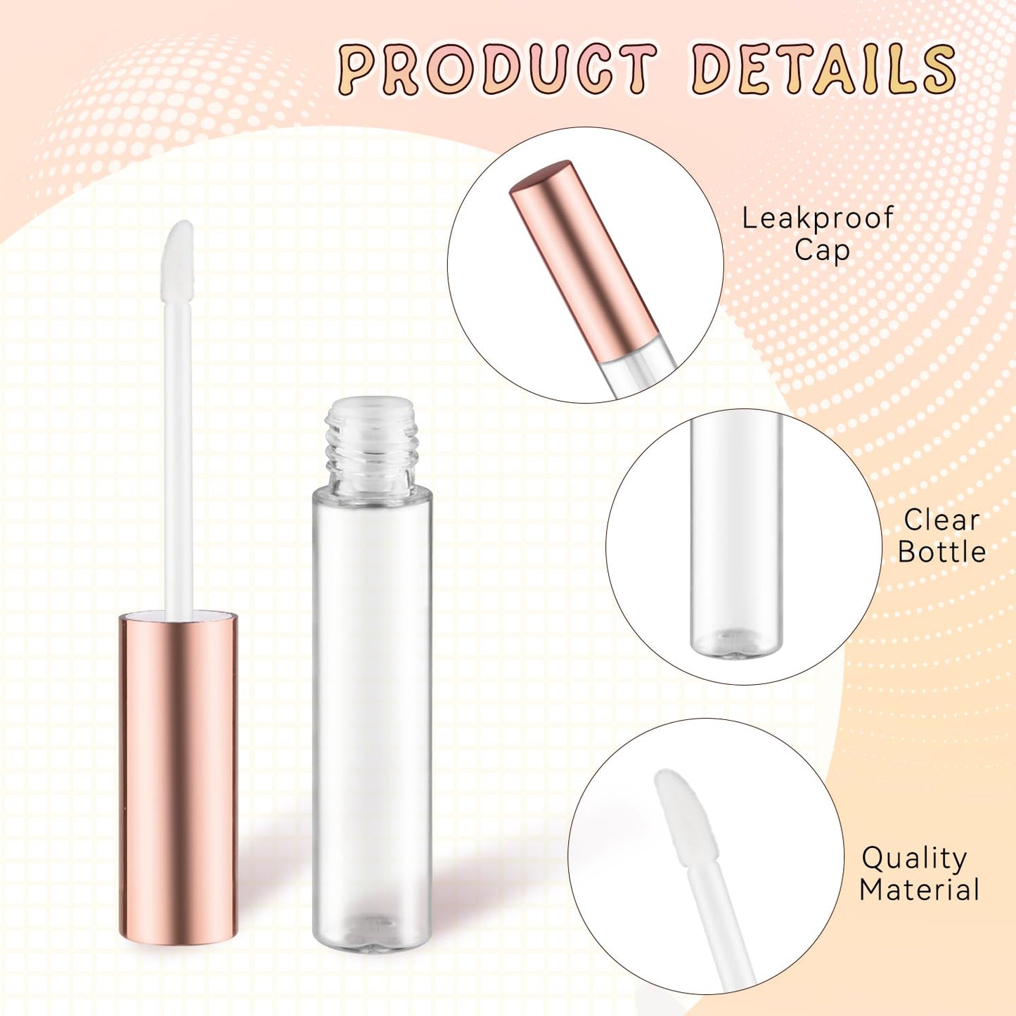 Mirrline 20 Pcs 10ml/0.34oz Lip Gloss Tube Plastic Clear Lip Balm Bottle Empty Refillable Lipstick Container for Samples Travel - Rose Gold