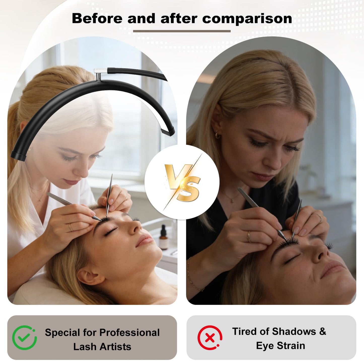 Half Moon Lash Light with Tool Tray for Eyelash Extensions - Professional LED Lamp for Eyetech,Tattoo Artists, Estheticians | Dimmable Cool/Warm Lighting & Brightness | Shadow-Free Design (Remote)