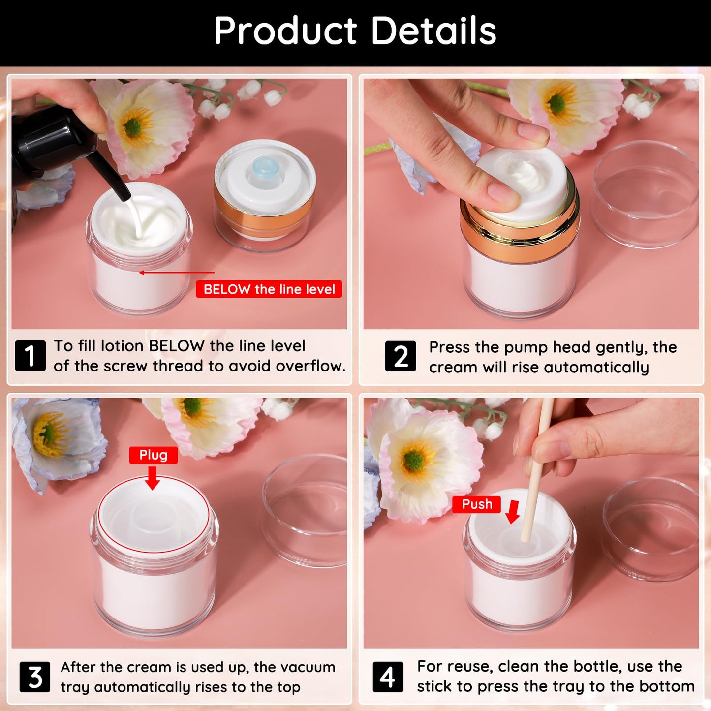 Segbeauty 2pcs 1oz Refillable Travel Jars for Creams, 2 Pack 15ml Empty Airless Pump Bottles, Pack of 2 Clear Plastic Container Jars, Airless Jar Travel Container for Toiletries