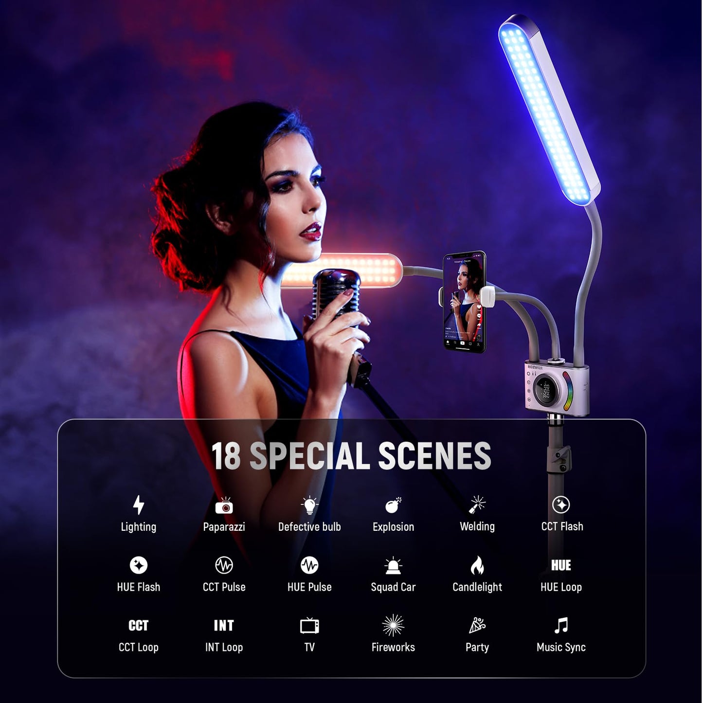 NEEWER RGB Esthetician Light Kit Upgraded with Phone APP Control/Touch Bar, Separate Control Dual Arm LED Video Light w Phone Holder/Stand/Travel Bag, 2500K-10000K 18 Scenes for Tattoo Lash, BH40C