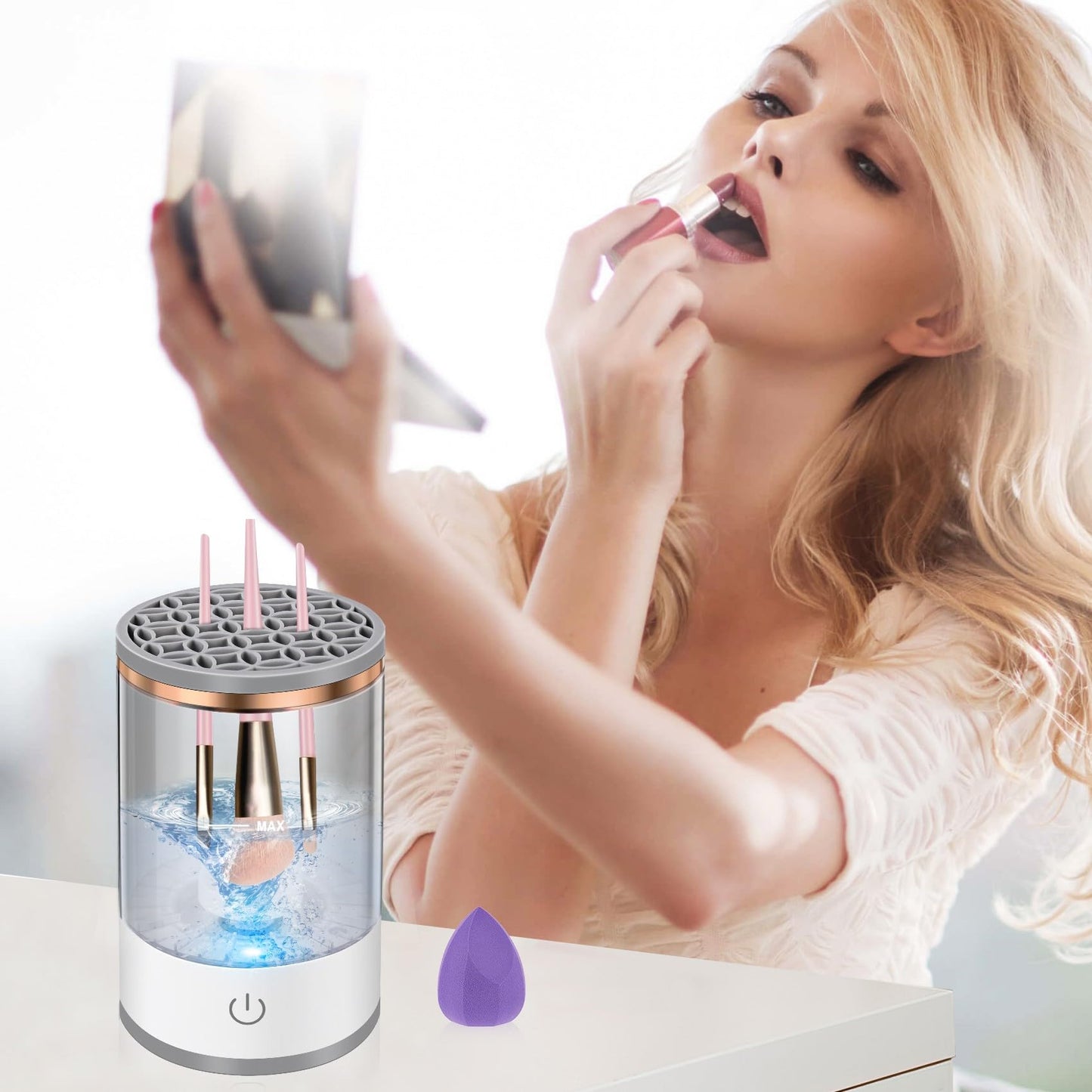 Electric Makeup Brush Cleaner – Brush Cleaning Machine, 30 Second Fast Deep Clean, USB Powered One-Button Operation, Low Noise Portable Makeup Brush Washer for Home Travel Beauty Salon