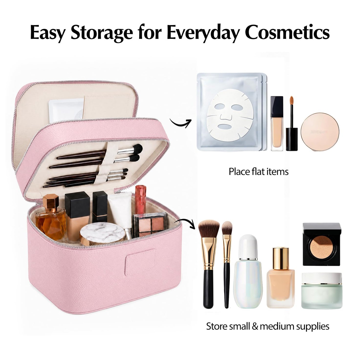idoltimes Makeup Case,Leather Double Layer Makeup Bag Duo,Large Portable Travel Toiletry Case Cosmetic Organizer for Women