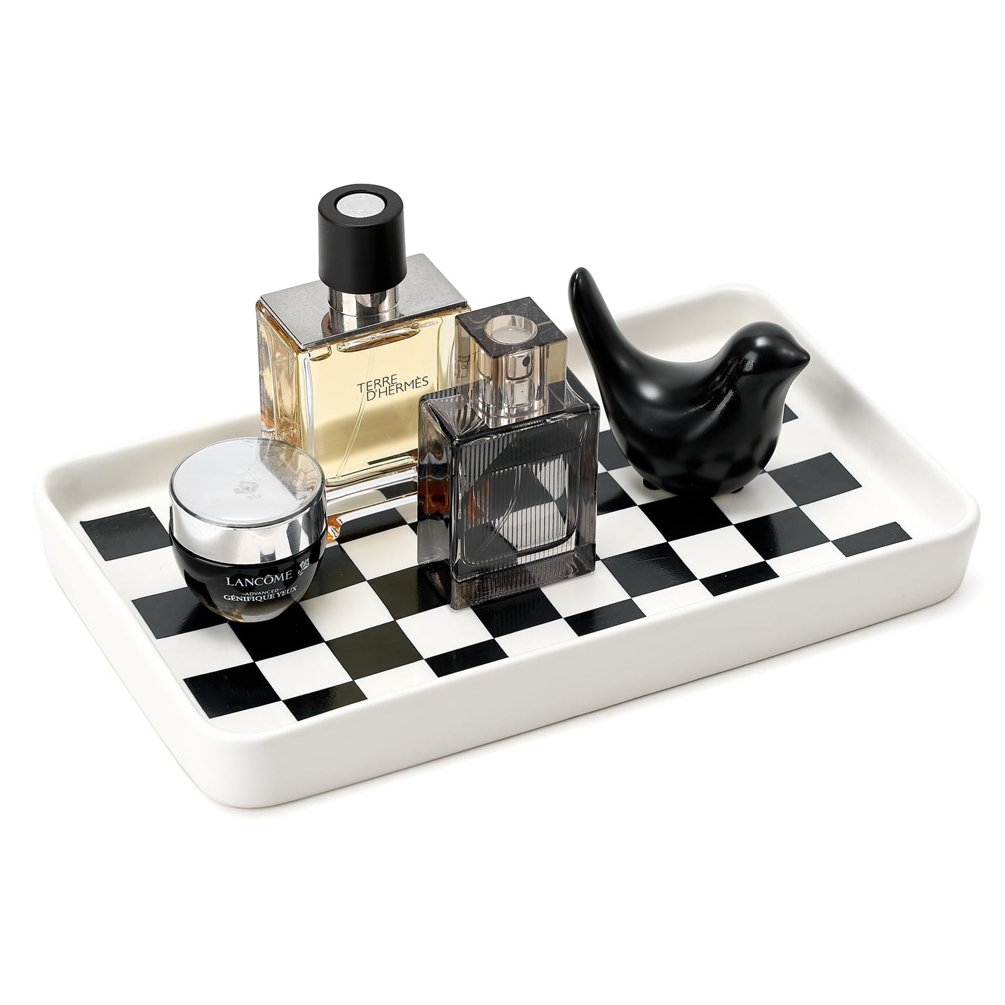 Texture Checkered Surface 10"×6"×1" Bathroom Vanity Tray for Countertop- Ceramic Decorative Organizer Tray for Dresser Top, Toilet, Perfume, Sponge Holder Soap Dish Dispenser for Kitchen Counter