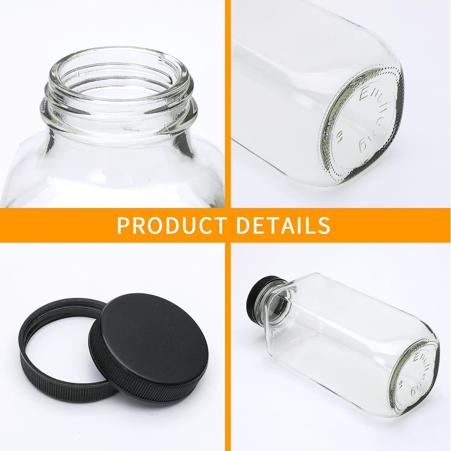 Encheng Beverages Drinking Bottles 12oz,Glass Water Botttle with Lids,Octagonal Vintage 350ml,Juice Bottles for Storage Tea,Kombucha,Milk Smoothies Jars 20Pack