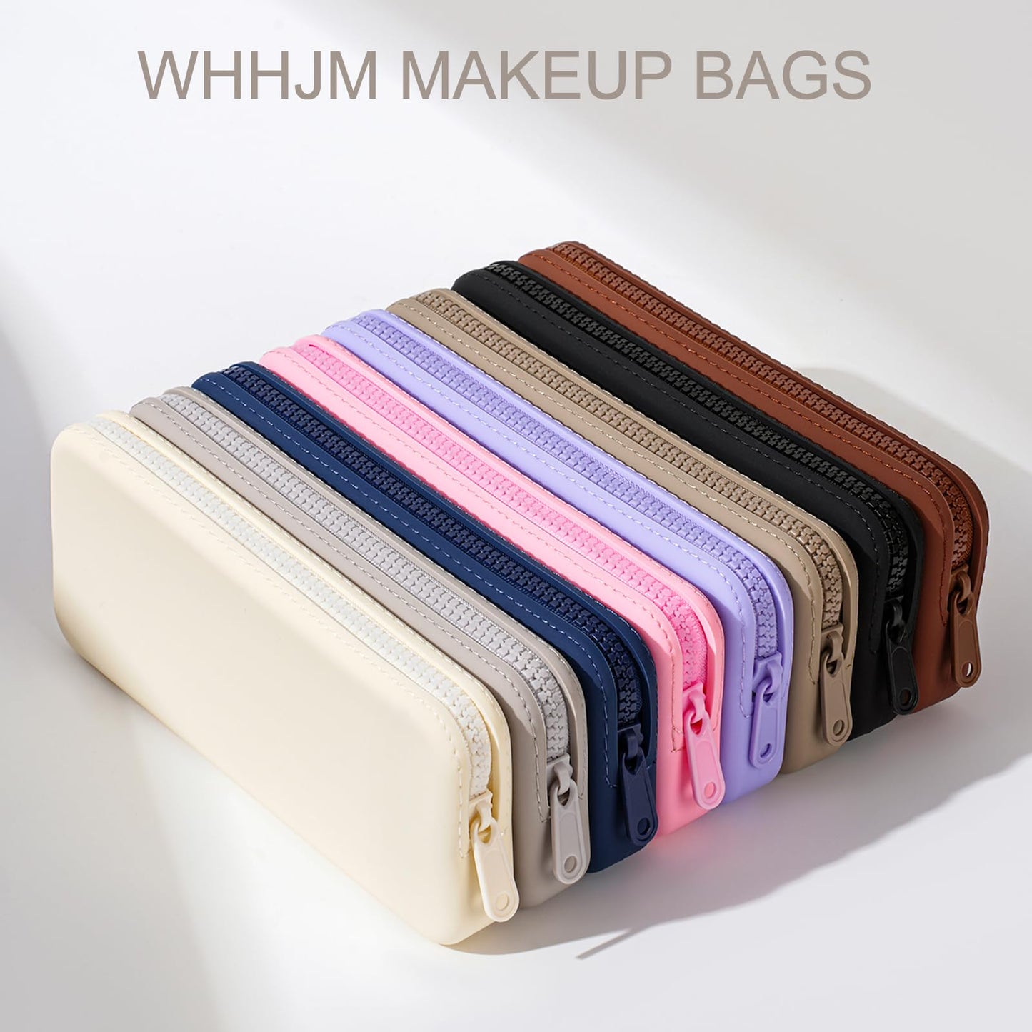 WHHJM Silicone Makeup Brush Holder Travel Makeup Bag Soft Portable Brush Organizer, Large Travel Essentials Makeup Brush Case Zipper Pouch (Black)