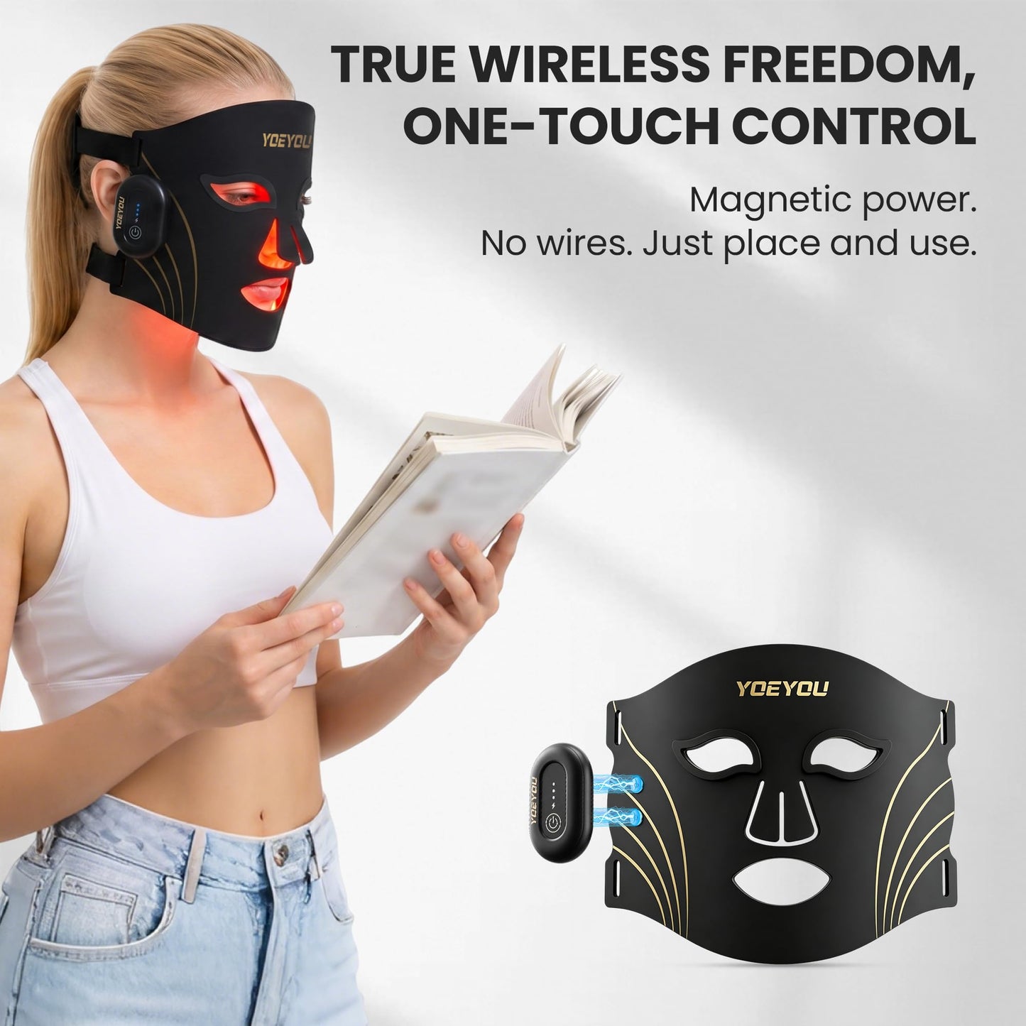 Red Light Therapy for Face, Wireless LED Face Mask 850nm Infrared, 4 Modes Anti-Aging Acne Device, 272 LEDs Red Blue Amber Light Therapy, Cordless Rechargeable for Home & Travel