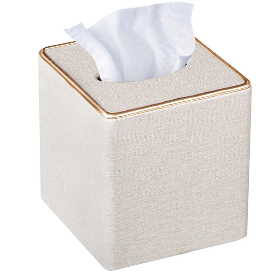 Leather Tissue Box Cover Square,Decorative Cube Tissue Box Holder with Magnetic Bottom,Facial Paper Organizer Table Napkin Case Dispenser for Bathroom NightStand Coffee Car Home Office,Beige