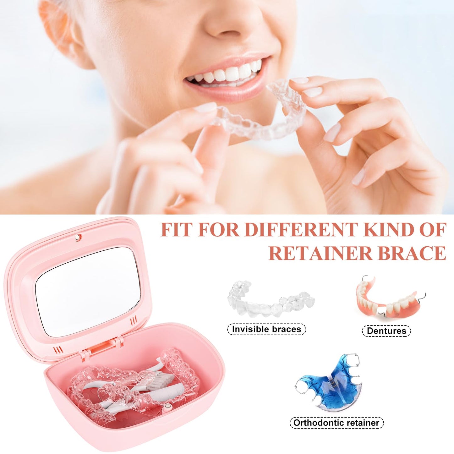 LONGMON Retainer Case With Mirror,Compatible with Invisalign,Vent Holes,Contain Remover Tool,Cleaning Brush,Chewies for Invisalign