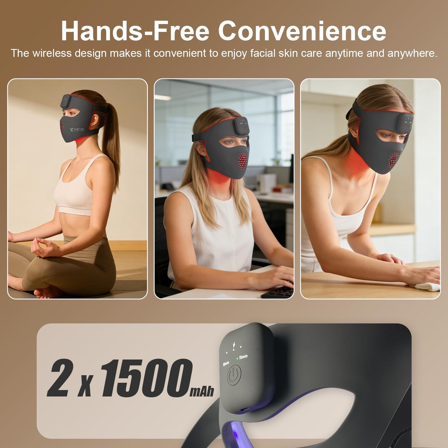 Red Light for Face, Near-Infrared Soft Lightweight Mask, Wireless Rechargeable 4D LED Face Mask for Home & Travel with Timer (Grey A)