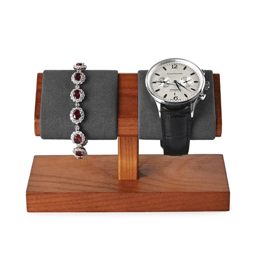 Oirlv Solid Wood Double Watch Display Stand Watch Bracelet Organizer（Grey）