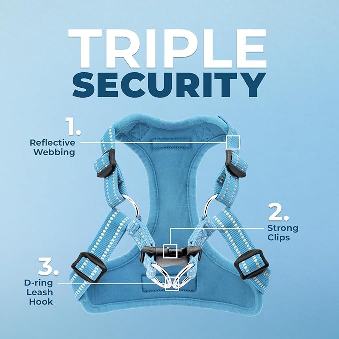 Best Pet Supplies Voyager Mesh Dog Breathable Harness Reflective Stitching, All Weather Adjustable for Walking Training, or Running - Heavy Duty & Durable, Harness (Baby Blue), M