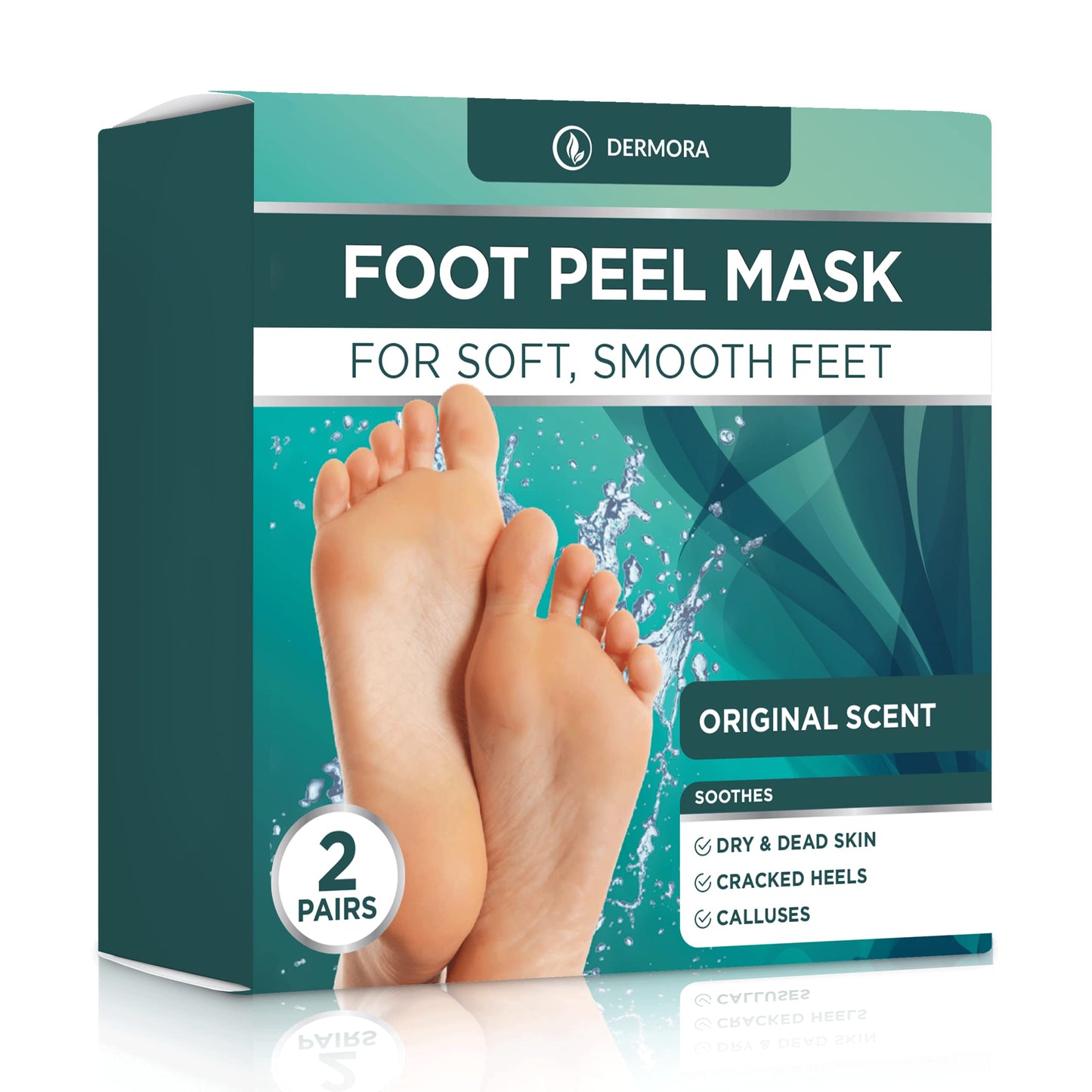 DERMORA Foot Peel Mask - Exfoliating Foot Peeling Mask for Dry, Cracked Feet, At-Home Spa Care, Callus Removal & Smoother Skin Result, 2 Pairs Regular Size (Fits up to Woman 11, Men 10) Original Scent