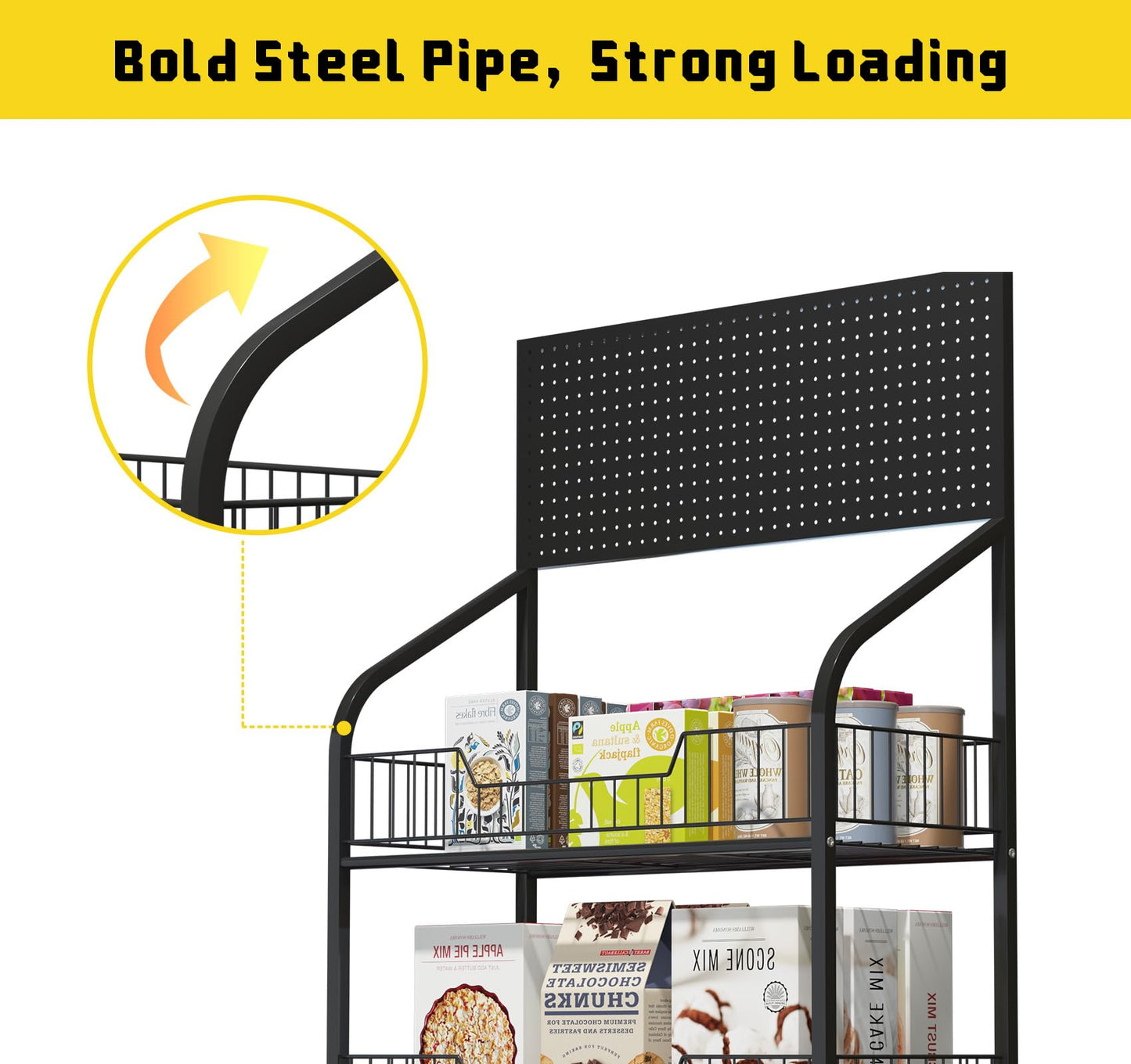Nisorpa 5 Tier Supermarket Retail Display Racks, Free-Standing Metal Snack Candy Display Racks Cart with Wheels Chips Display Rack Stand for Convenience Stores Home Kitchen, 23.6 x 66.9 x 10.6 Inches
