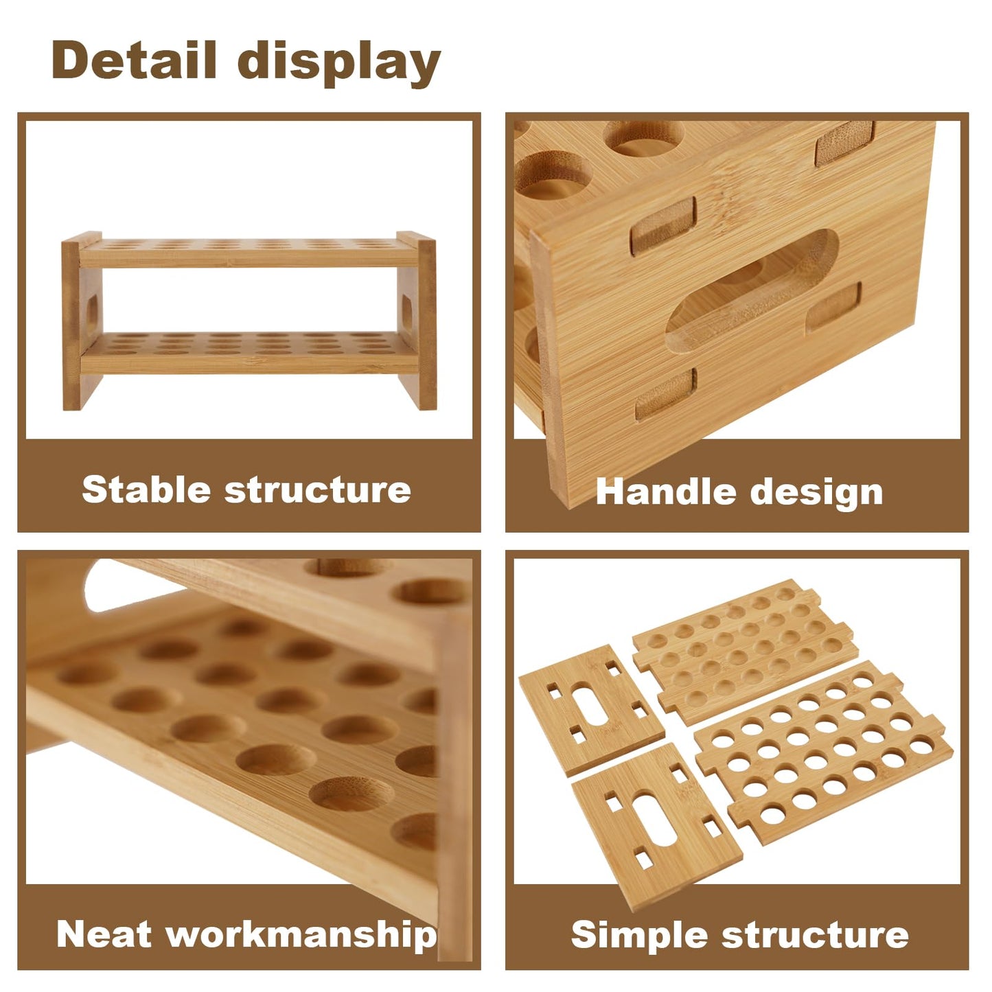 OSZKO Bamboo Perfume Holder Compatible with Scentbird, Ultra-Sturdy Design Roller Ball Perfume Organizer Display Stand, Tool-Free Setup, 24 Slots for Perfume Oils, Lip Gloss, Lipstick, Essential Oil