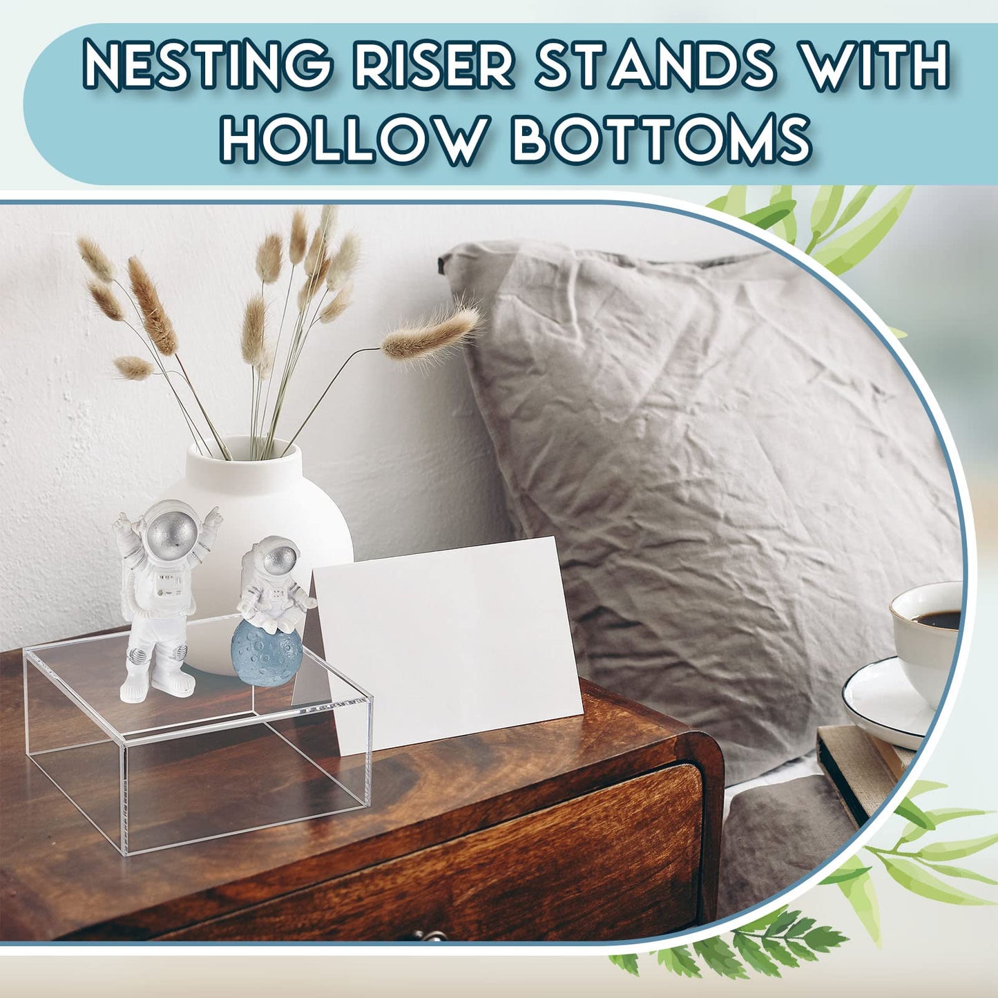 Jerify 6 Pcs Acrylic Risers Display Stands, 5.91'' 5.12'' 3.54'', Clear Square Nesting Pedestal Shelf with Hollow Bottom for Tabletop Jewelry Display, 3 Sized