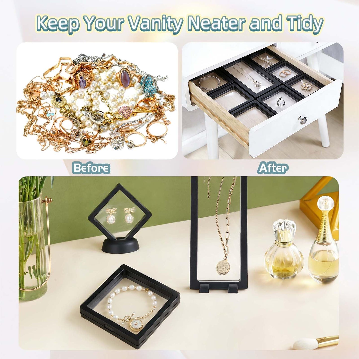 YUX-DTDSU 15 Pack 3D Floating Frame with Bases, Transparent PE Display Case, Black Challenge Coin Display Stand Holder, Large Suspension Jewelry Storage Boxes for Medals, Specimen, Medallions, Stamps