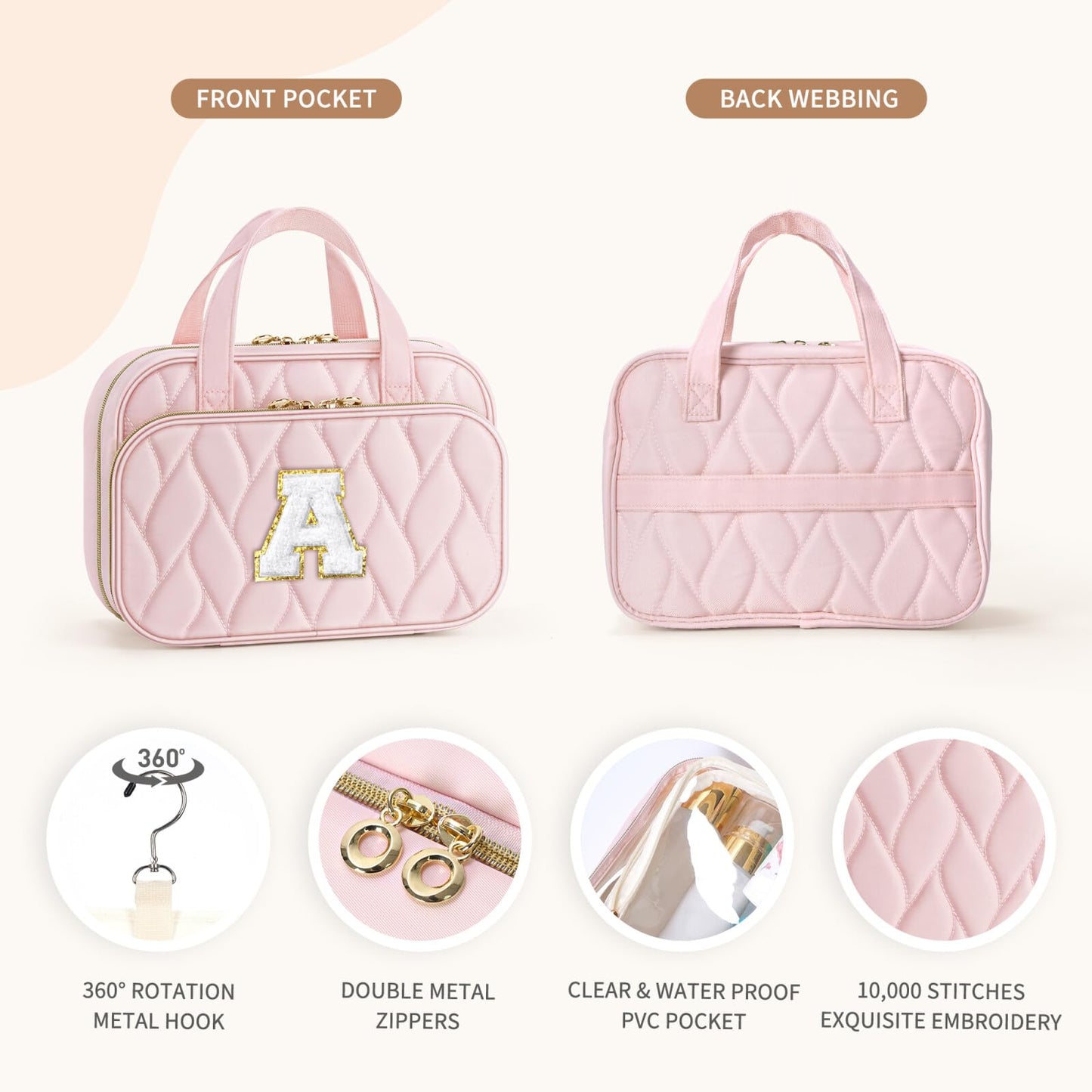 YOOLIFE Hanging Bag Initial Travel Toiletry Bag Large Capacity Personalized Toiletry for Traveling Women Travel Gifts for Women R